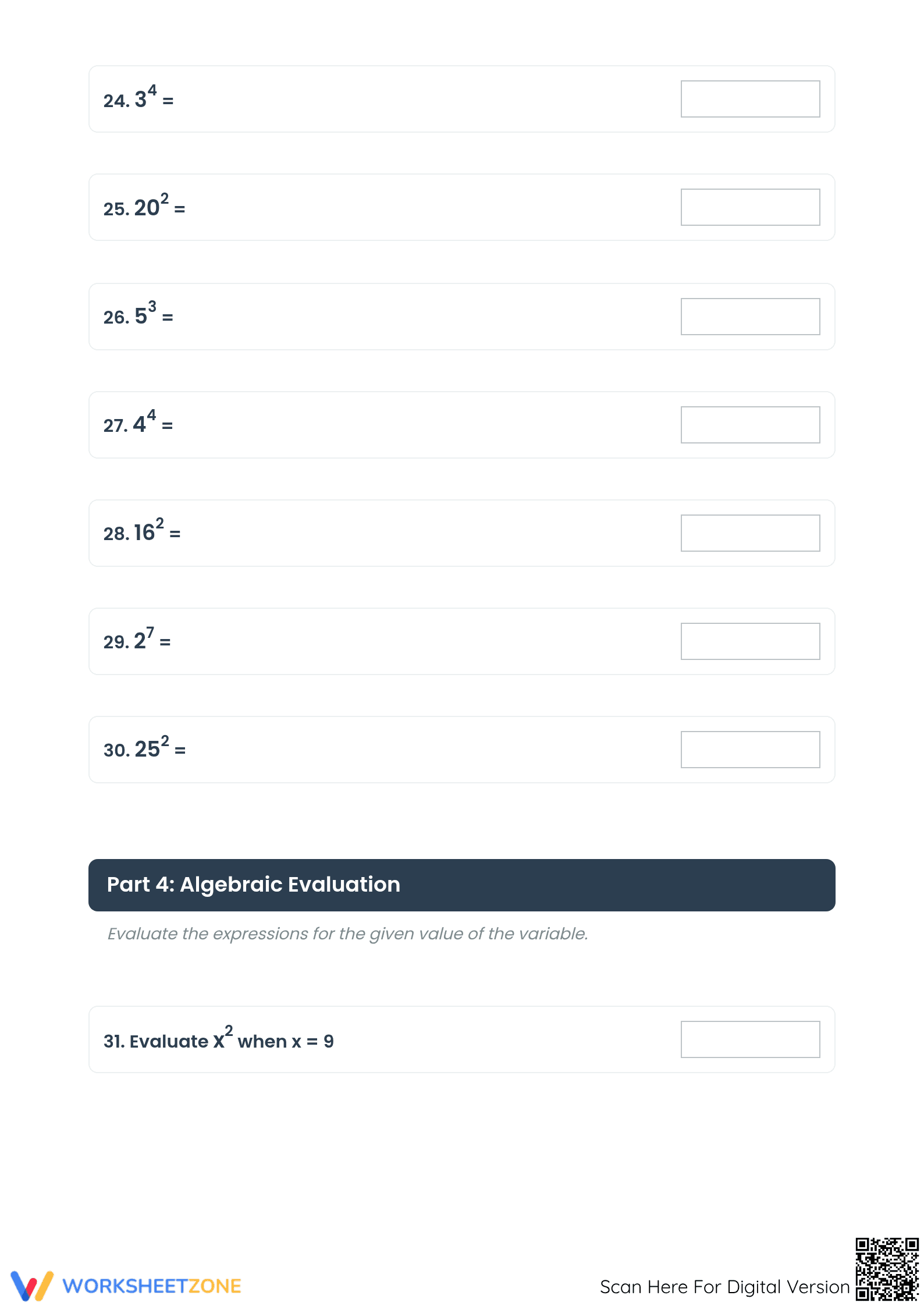 Evaluate Exponents Worksheet | Printable Grade 6-8 Math - Page 4