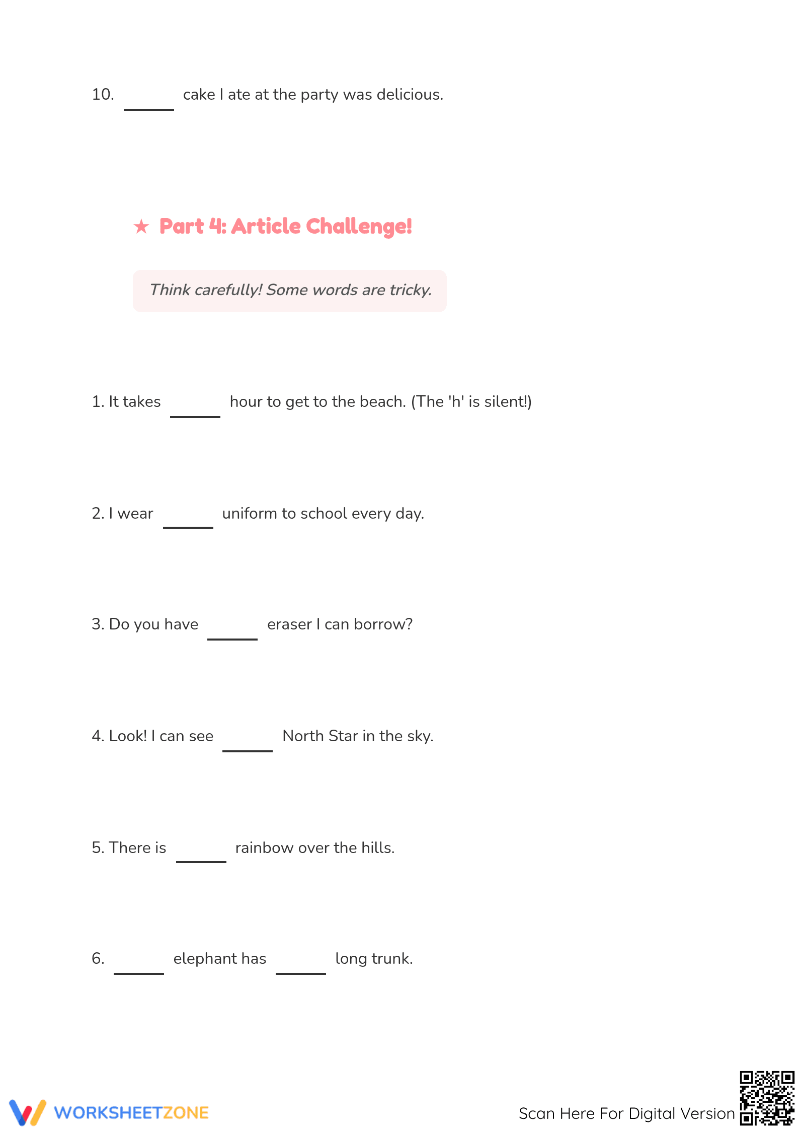 Grade 1 Articles Worksheet: A, An, and The — Printable - Page 4