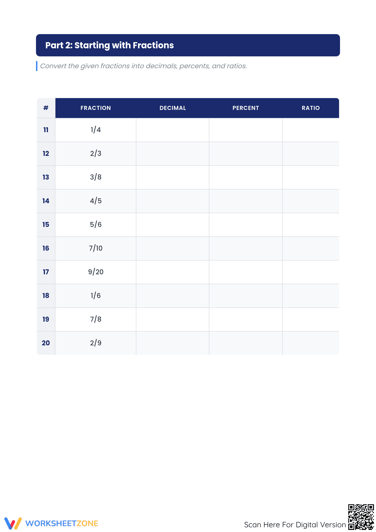 Grade 6 Fraction Conversion — Printable No-Prep Worksheet - Page 2