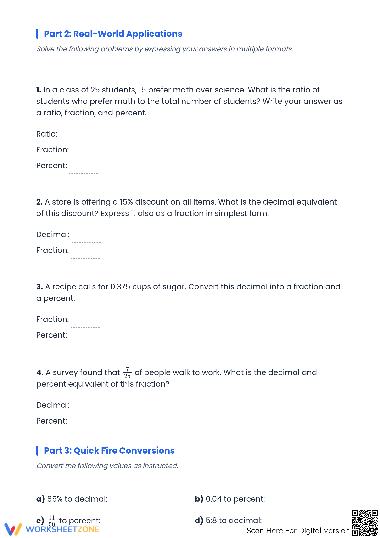 Essential Fractions, Decimals, Percents & Ratios Worksheet - Page 3