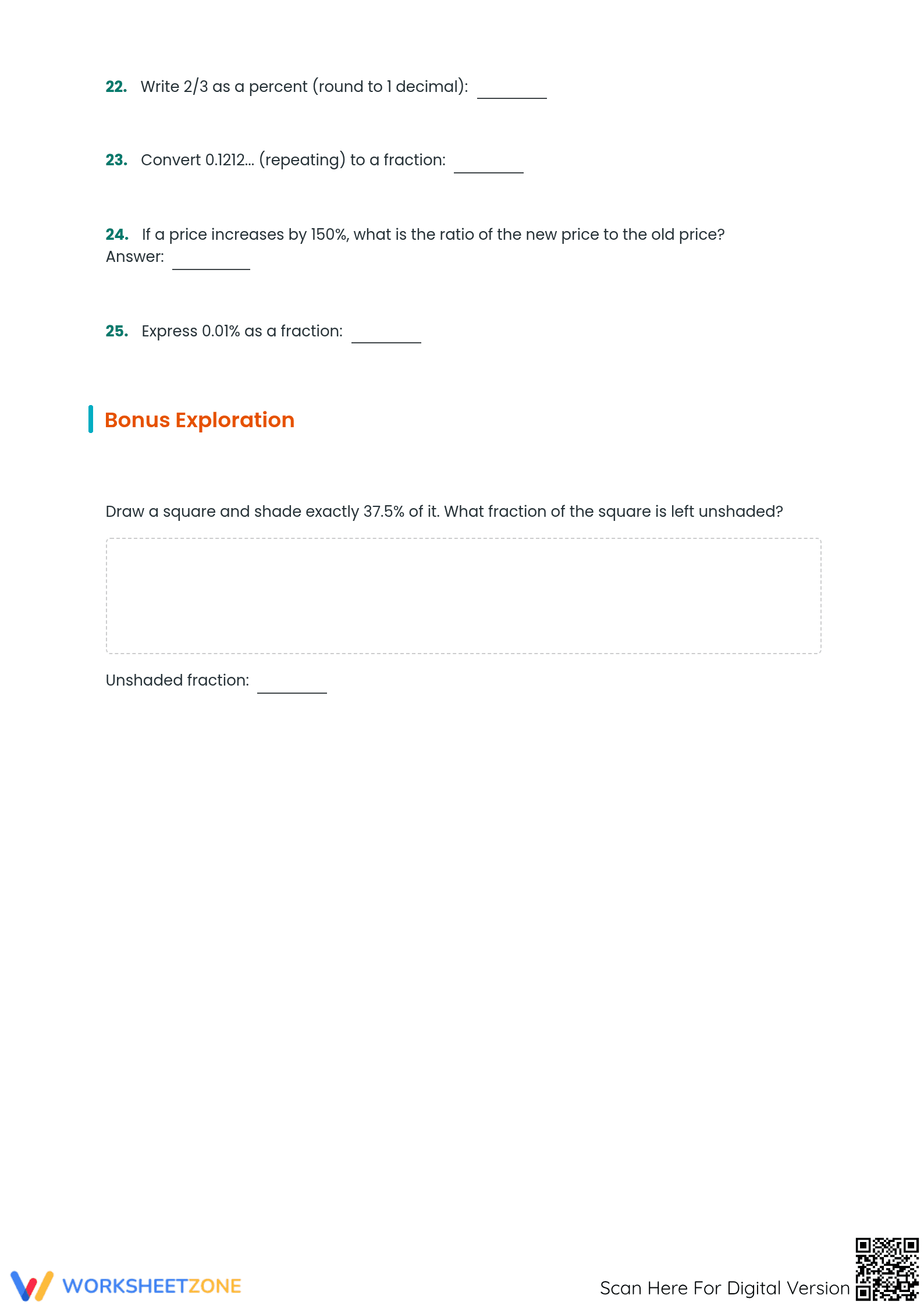 Essential Fractions Decimals Percents Worksheet | Grade 6 - Page 5