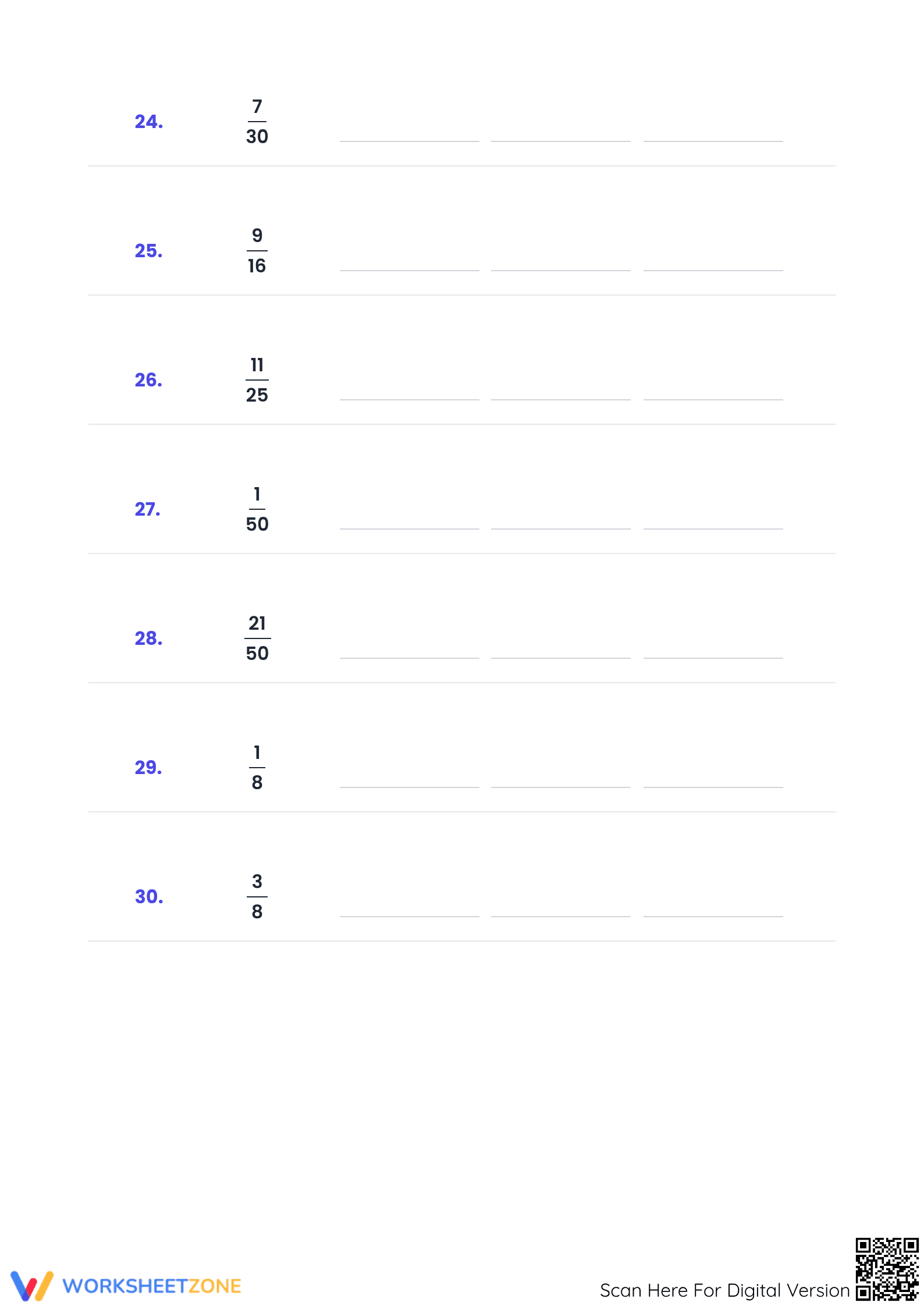 Printable Fraction to Decimal and Percent Worksheet - Page 5