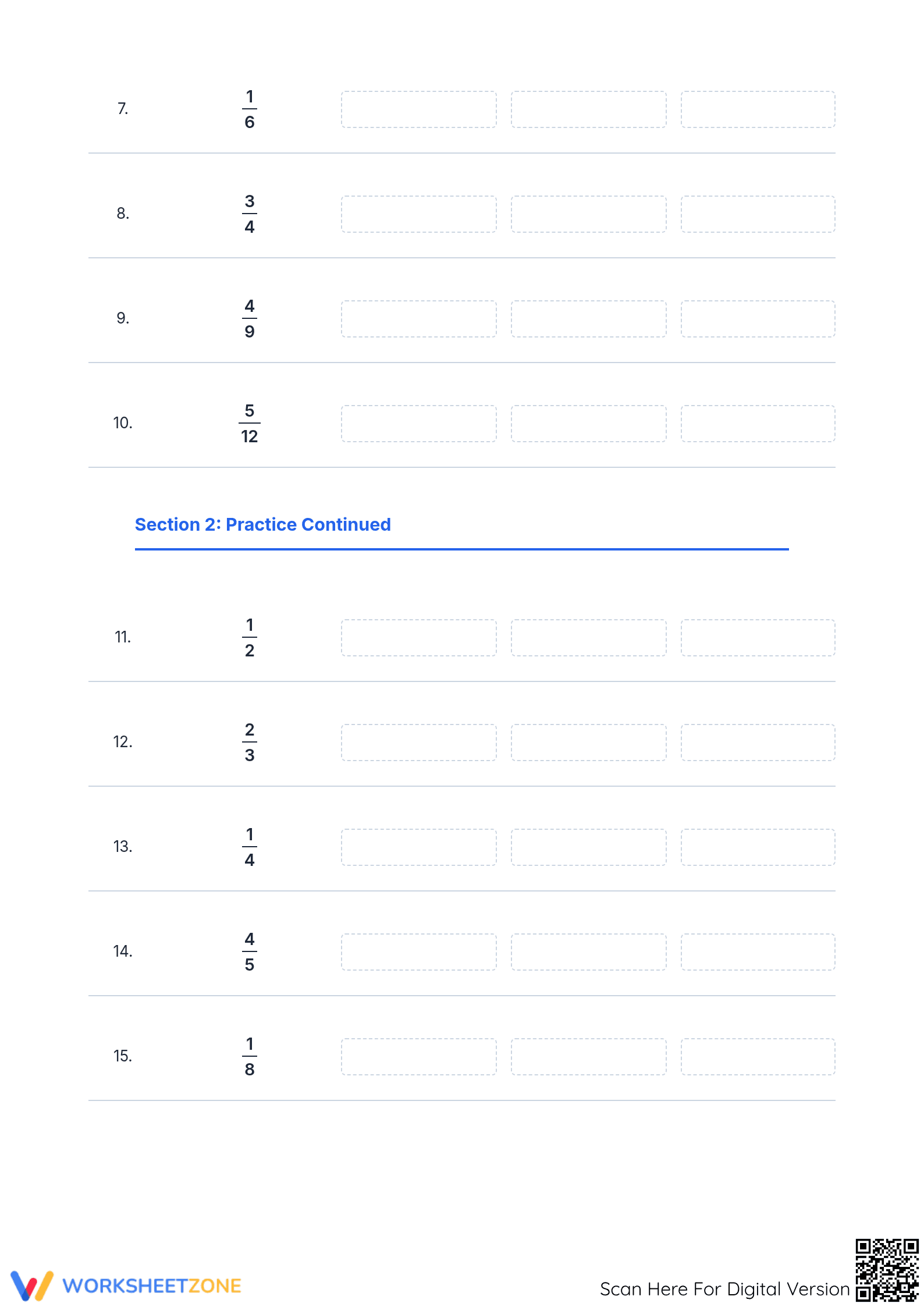 Essential Worksheet: Converting Fractions, Decimals, Percents - Page 2