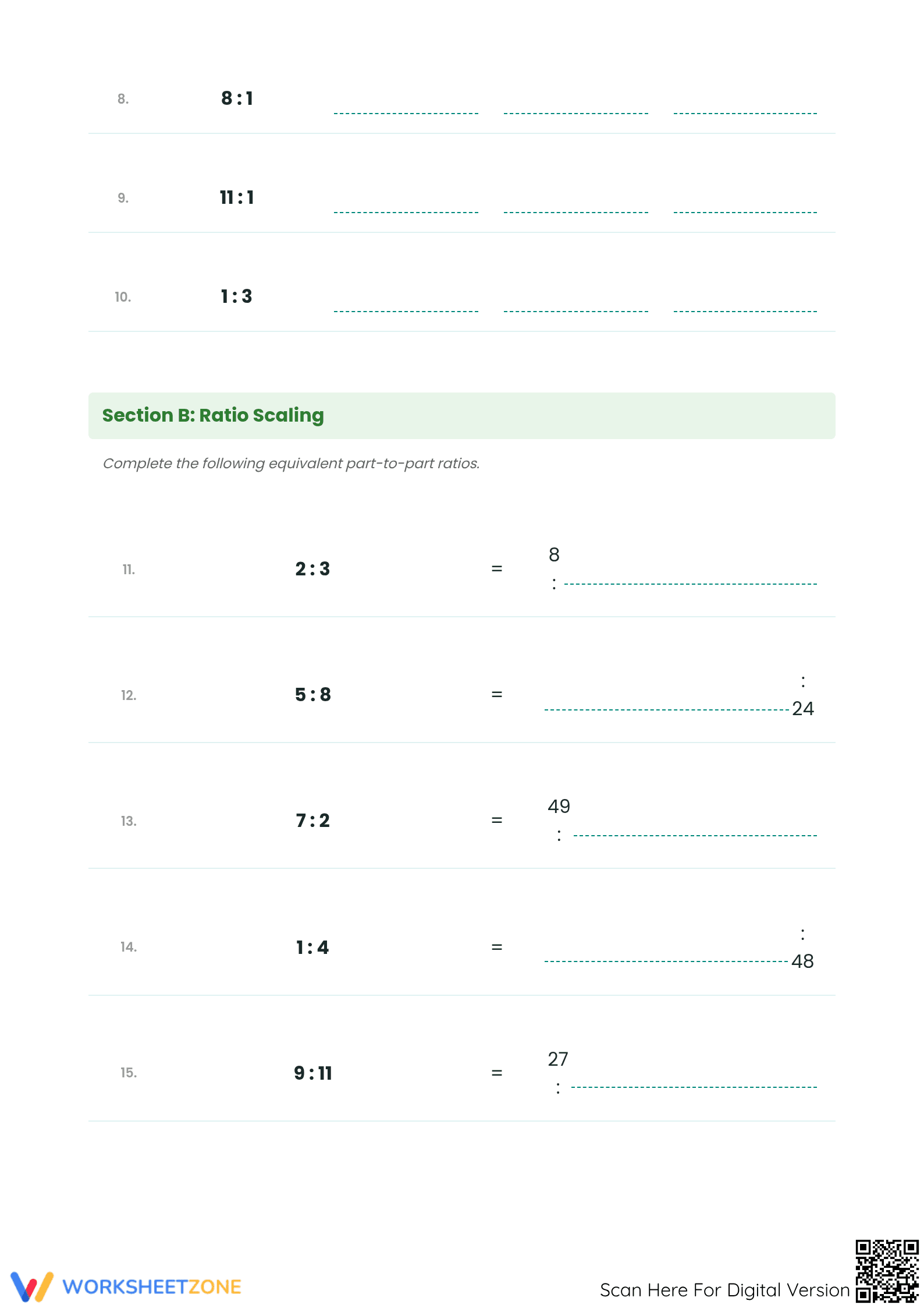 Printable Ratio Conversion Worksheet | Grade 6-7 Math - Page 2