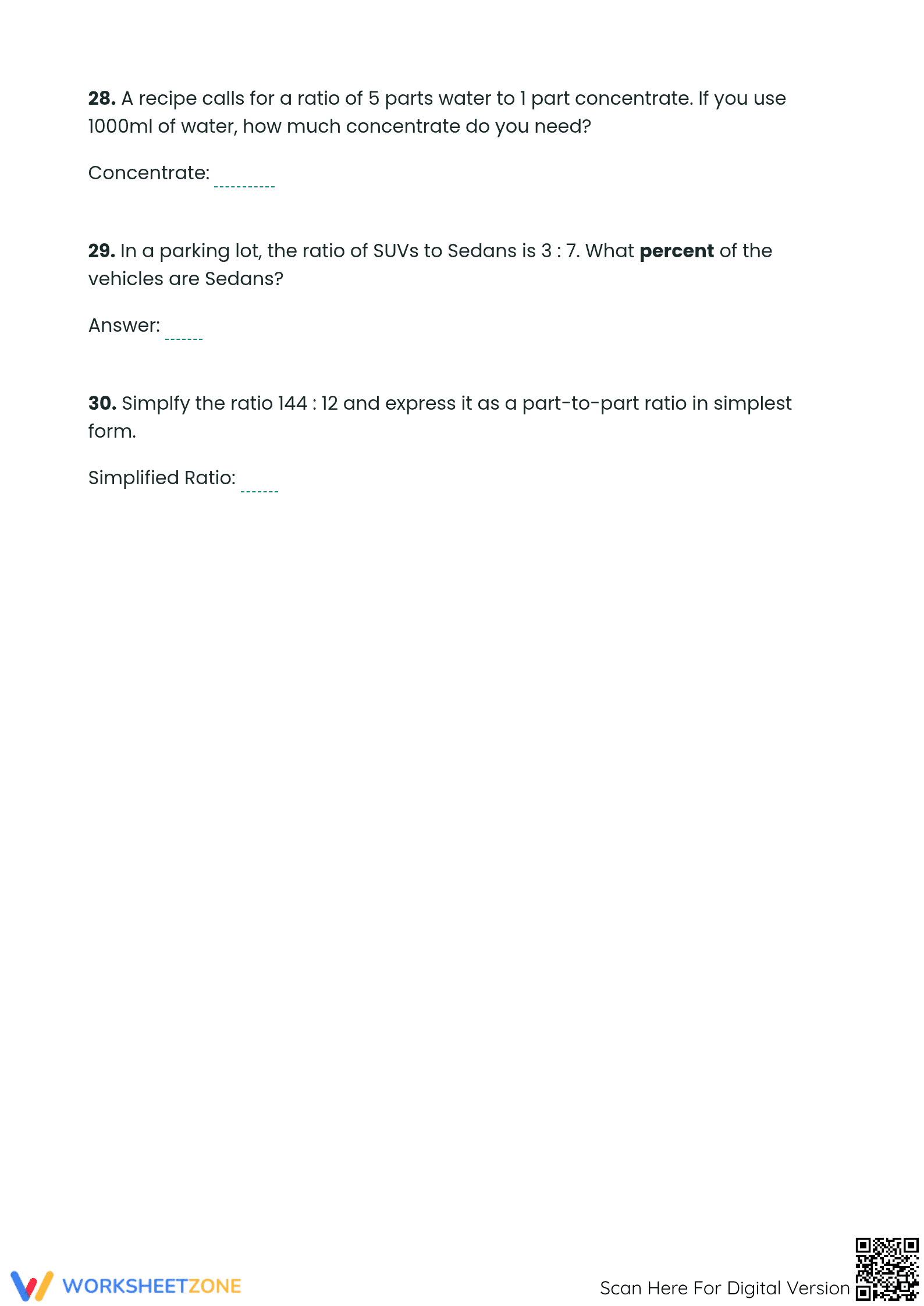 Printable Ratio Conversion Worksheet | Grade 6-7 Math - Page 5