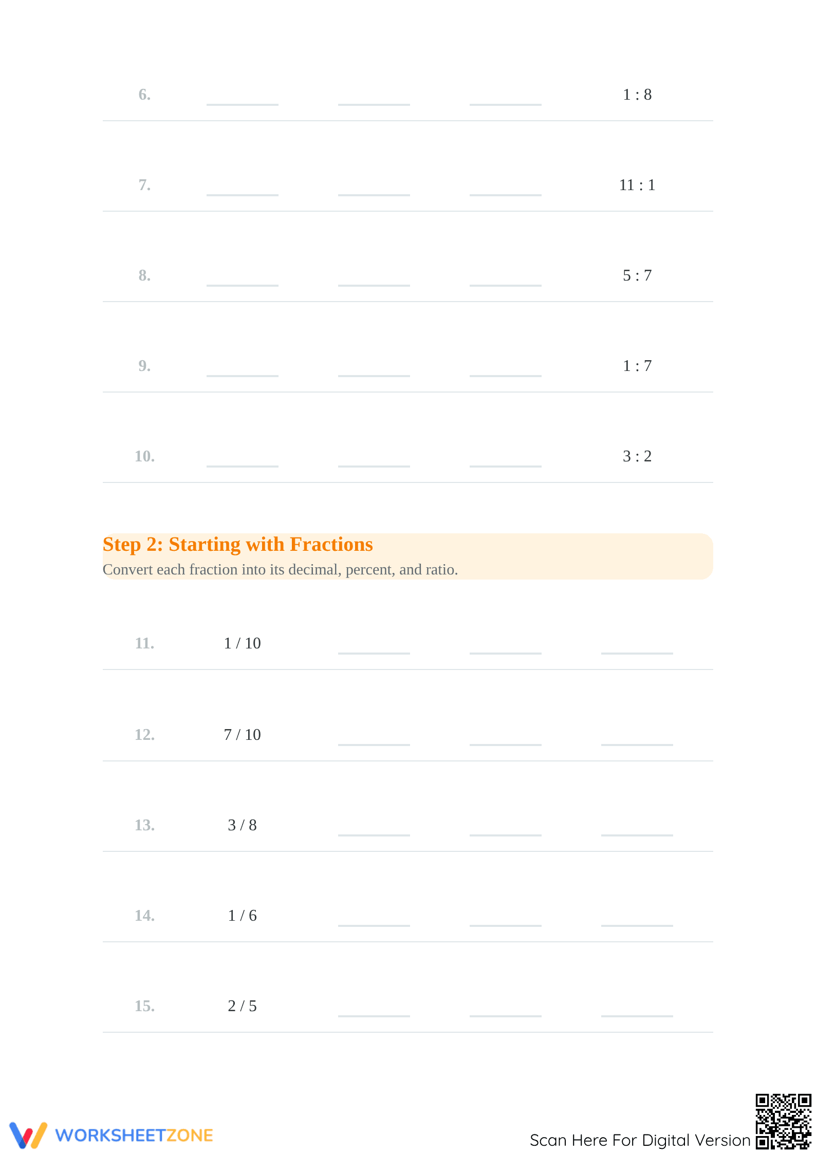 Essential Converting Fractions Decimals Percents Worksheet - Page 2