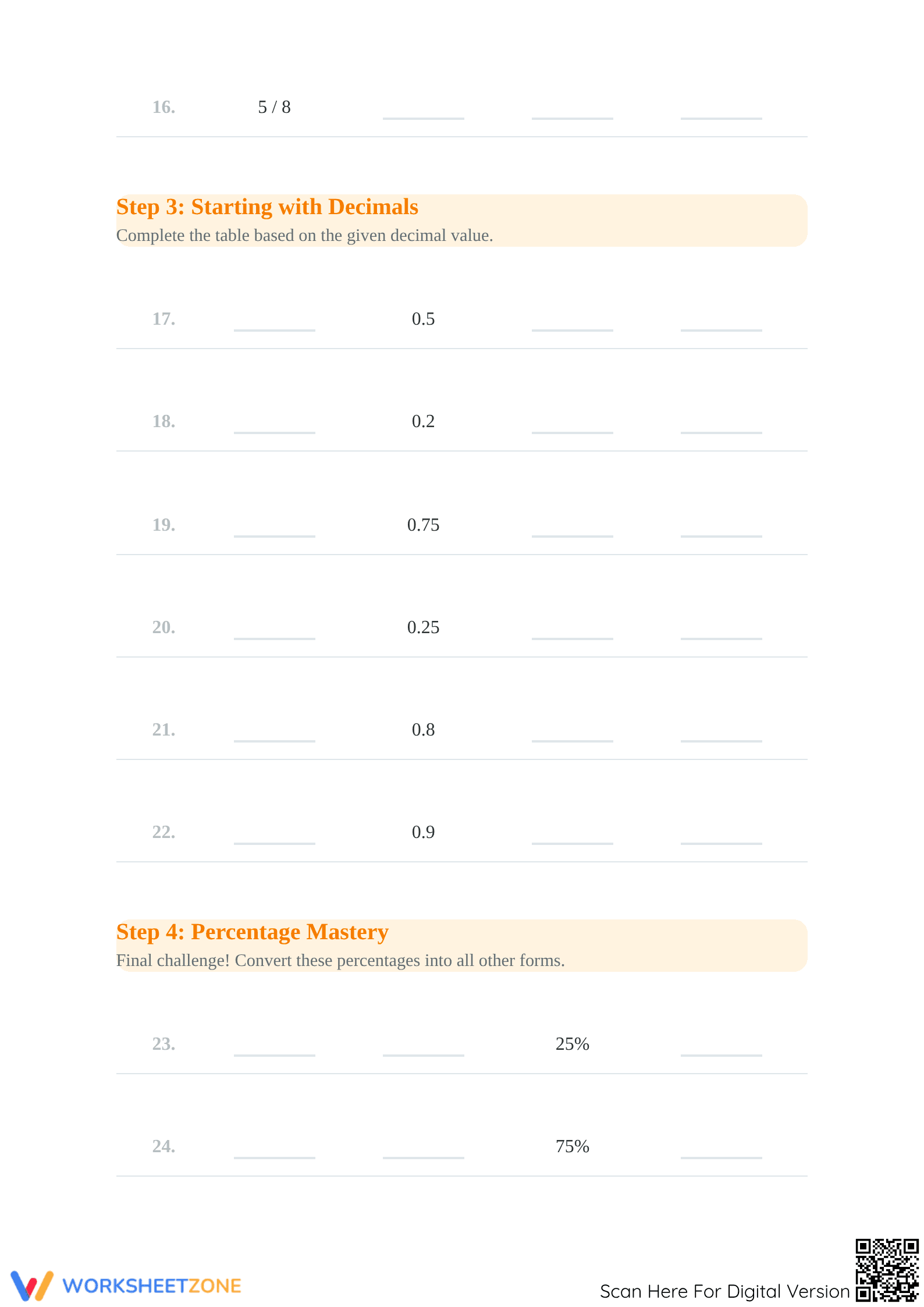 Essential Converting Fractions Decimals Percents Worksheet - Page 3