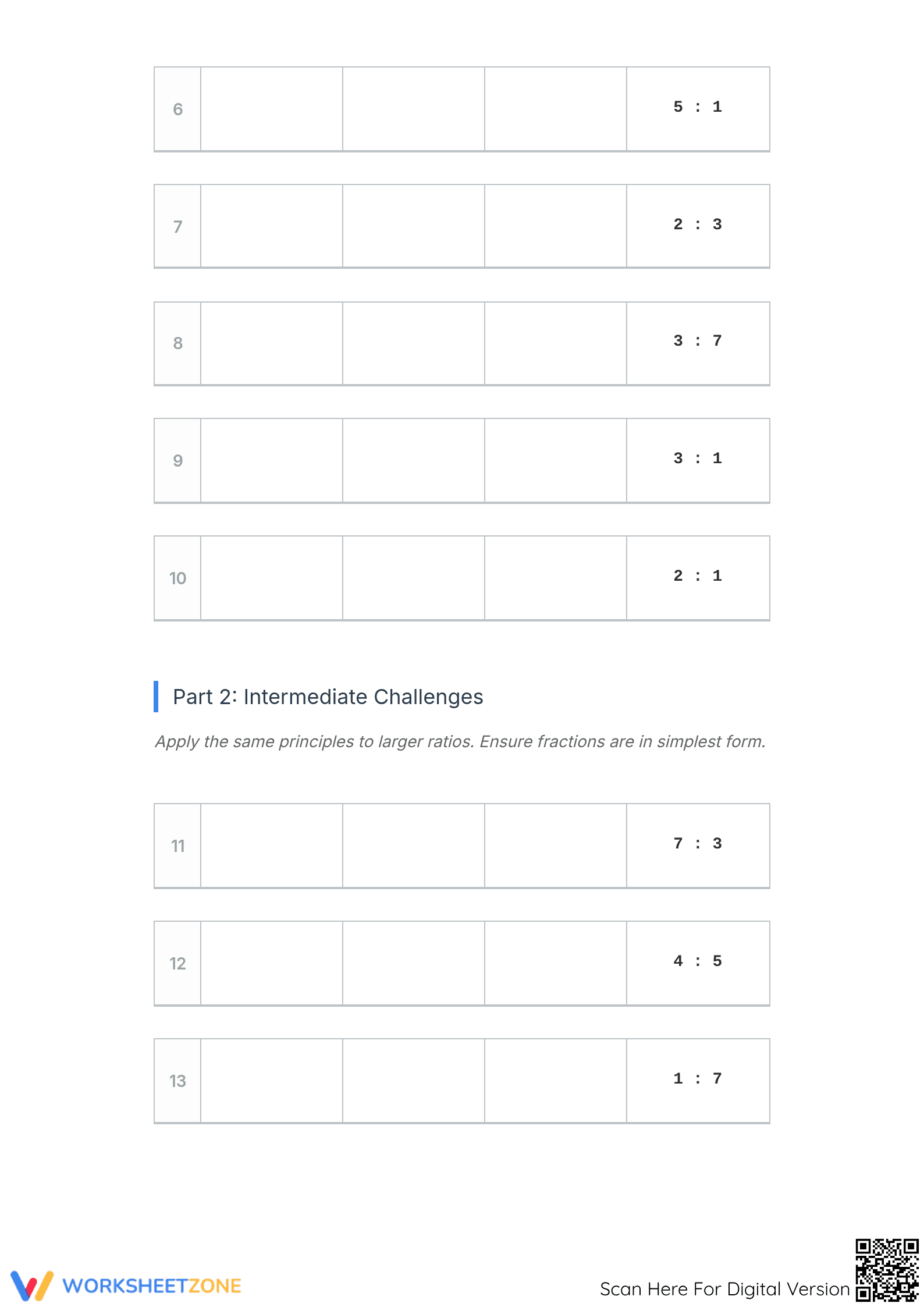 Essential Ratio to Fraction Conversion Worksheet | Grade 6-8 - Page 2