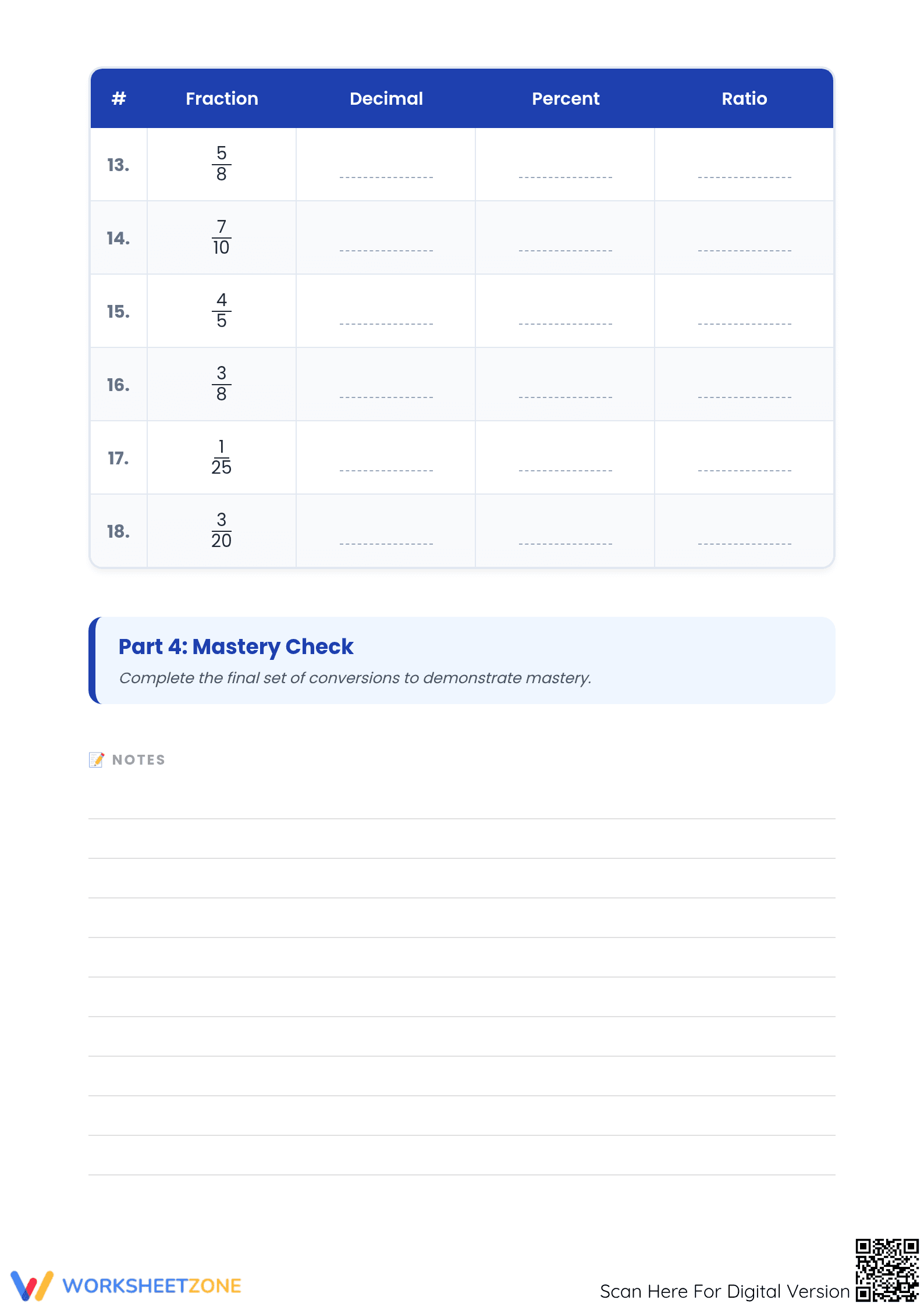 Essential Worksheet: Fractions, Decimals, Percents, & Ratios - Page 3
