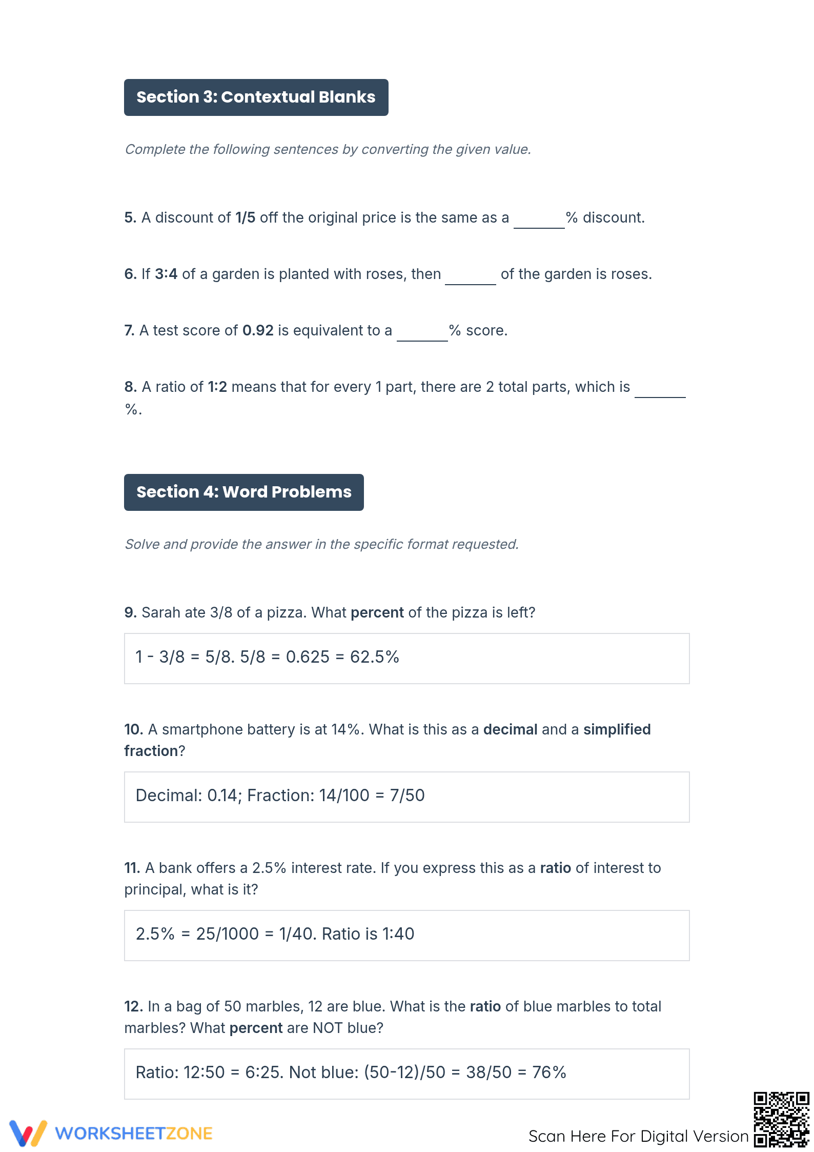 Essential FDP and Ratio Conversion Worksheet | Grades 6-8 - Page 3