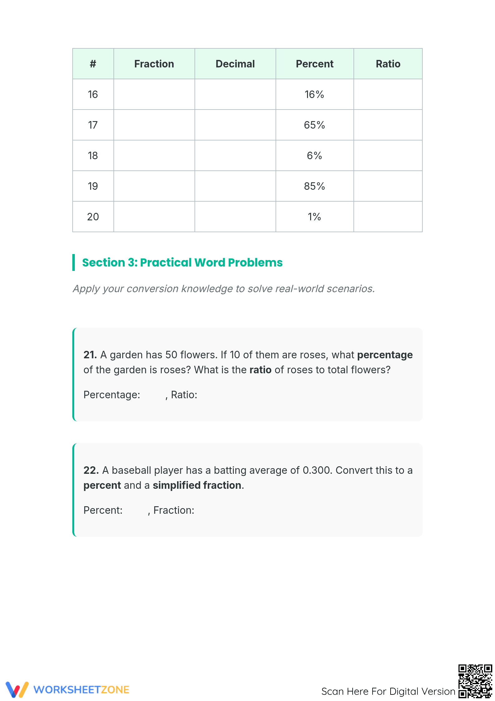 Essential Fraction Decimal Percent Conversion Worksheet - Page 3