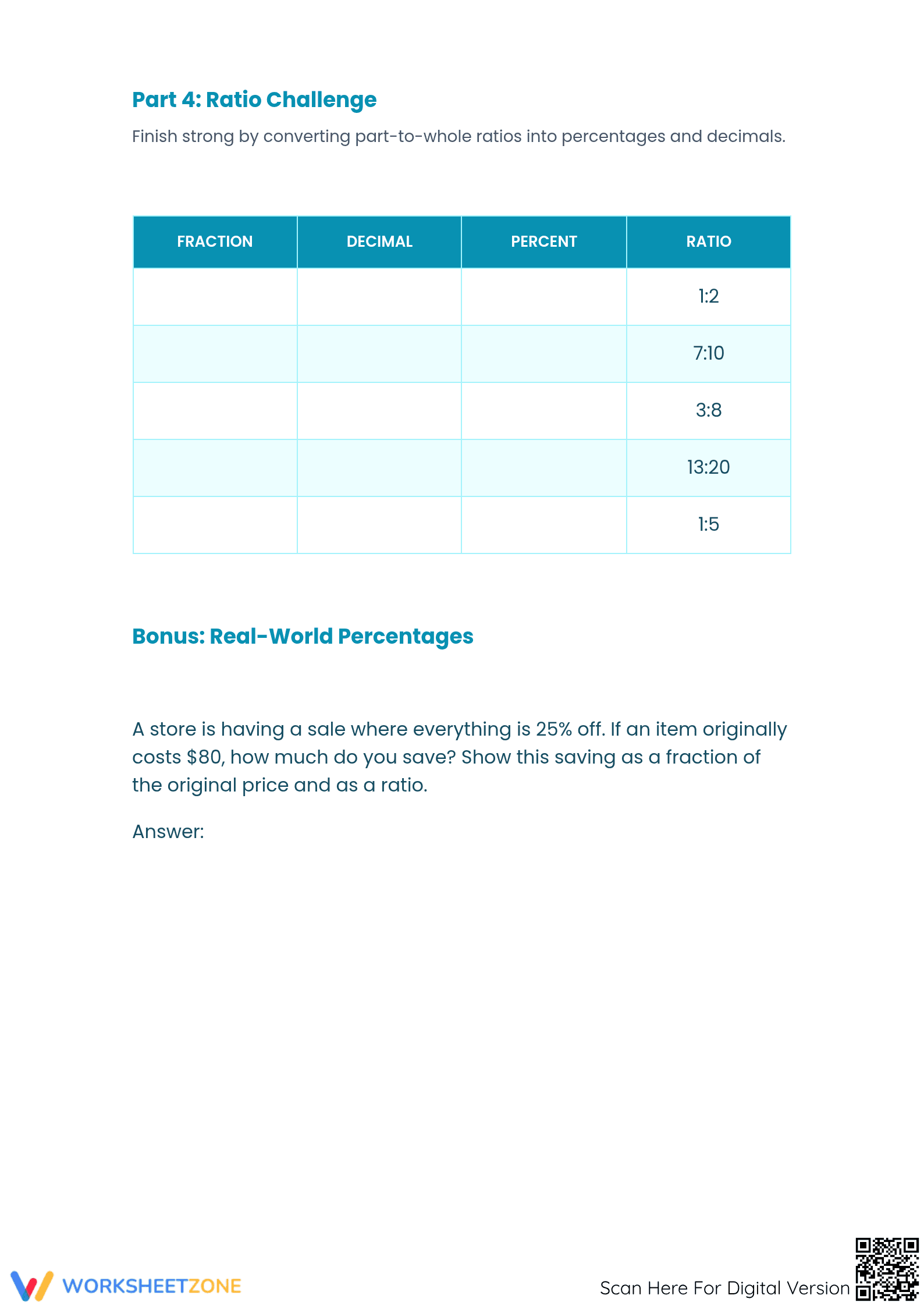 Essential Fraction Decimal Percent Conversion Worksheet - Page 4