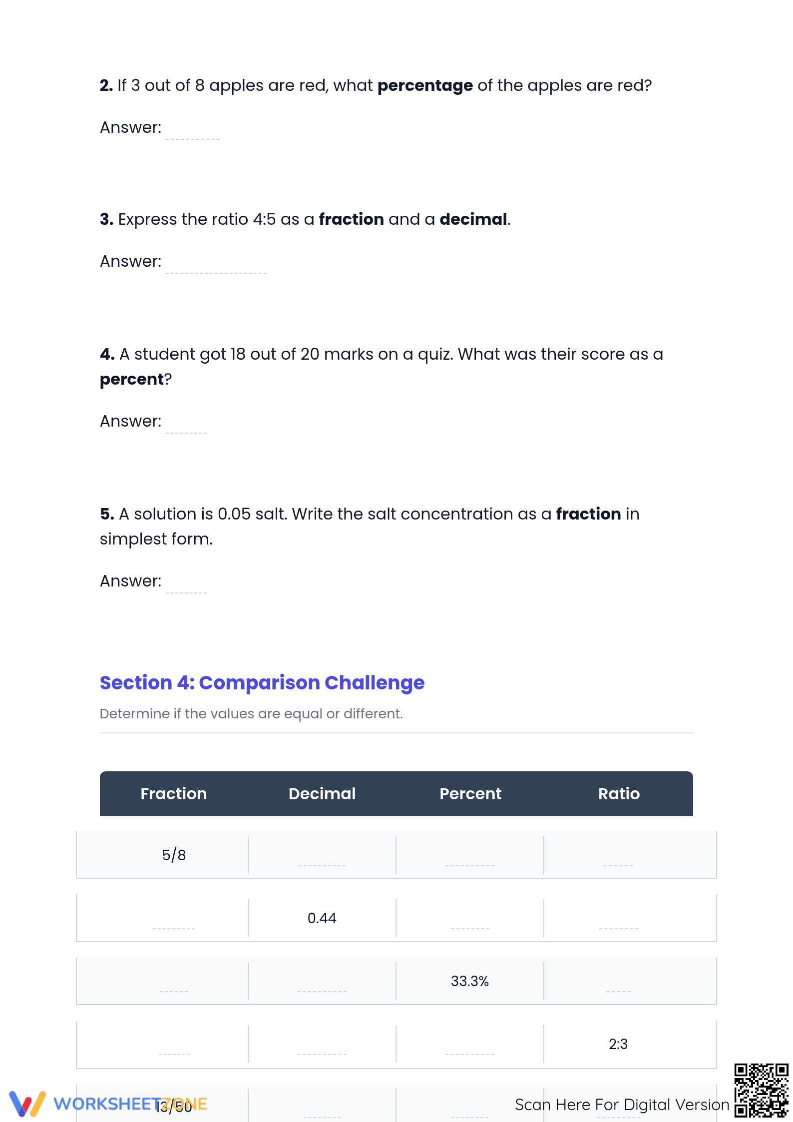 Essential Fraction Decimal Percent Conversion Worksheet - Page 3