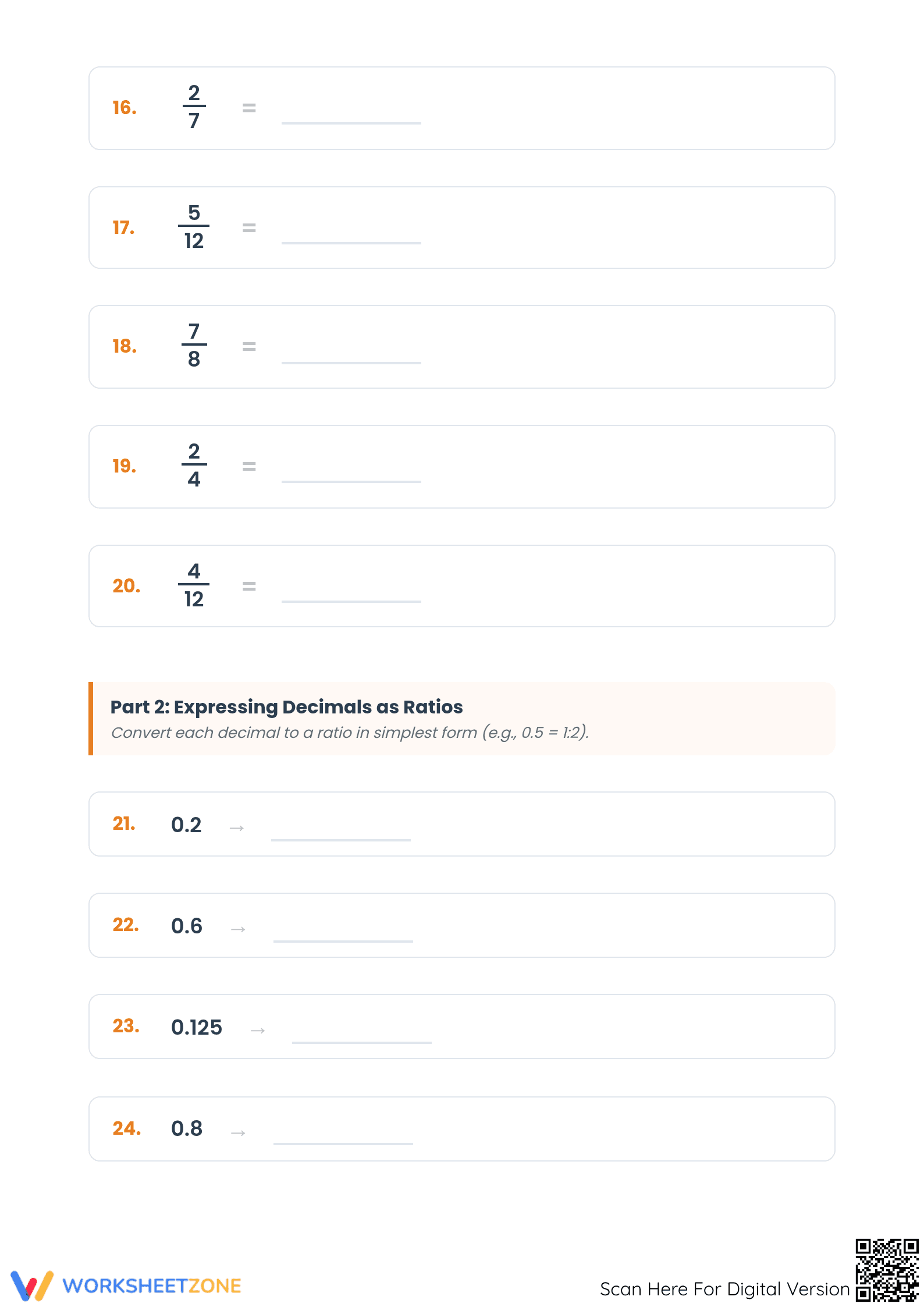 Essential Fraction and Decimal Worksheet | Grade 6 Math - Page 3