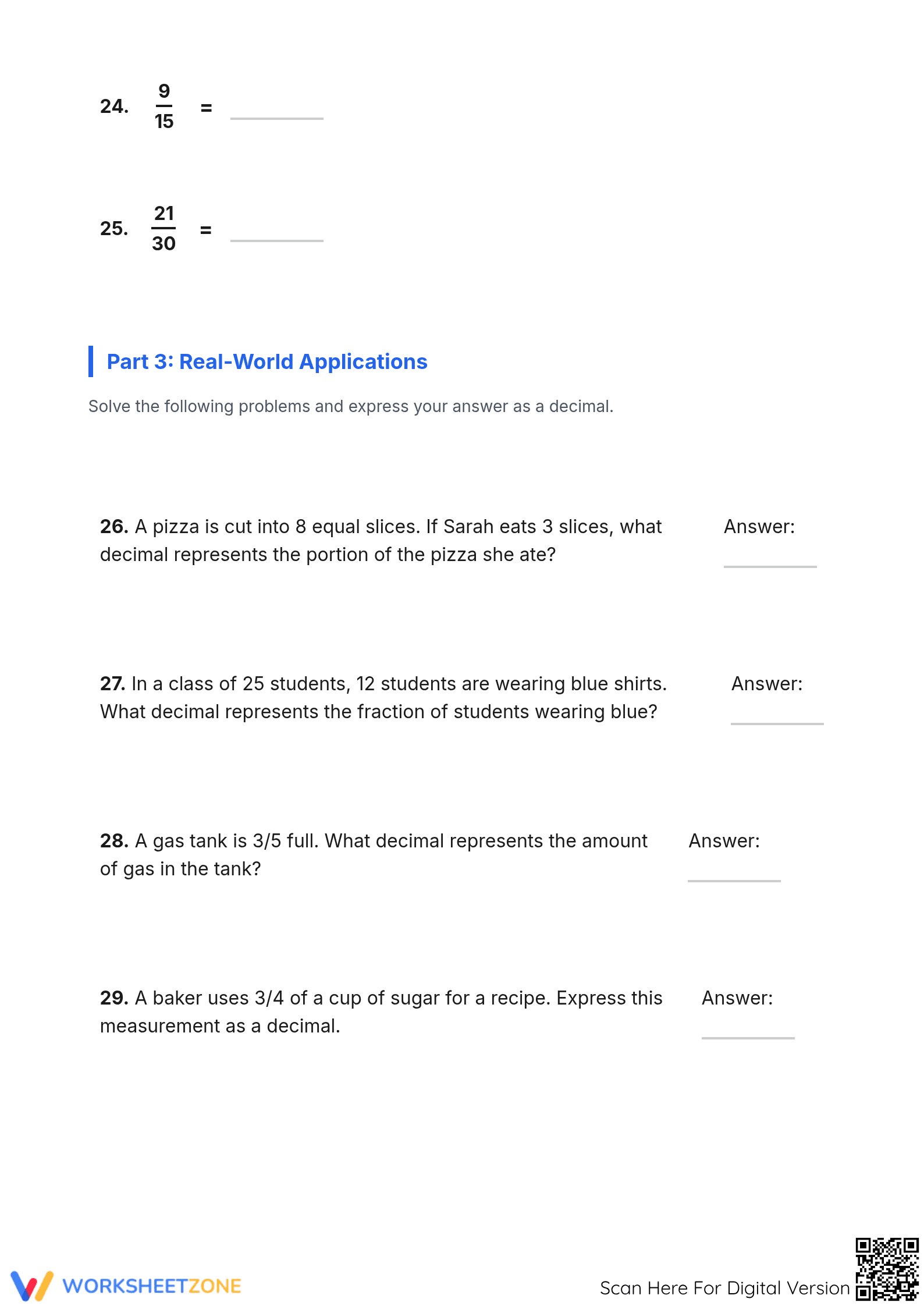 Printable Fractions to Decimals Worksheet | Grades 4-7 - Page 4