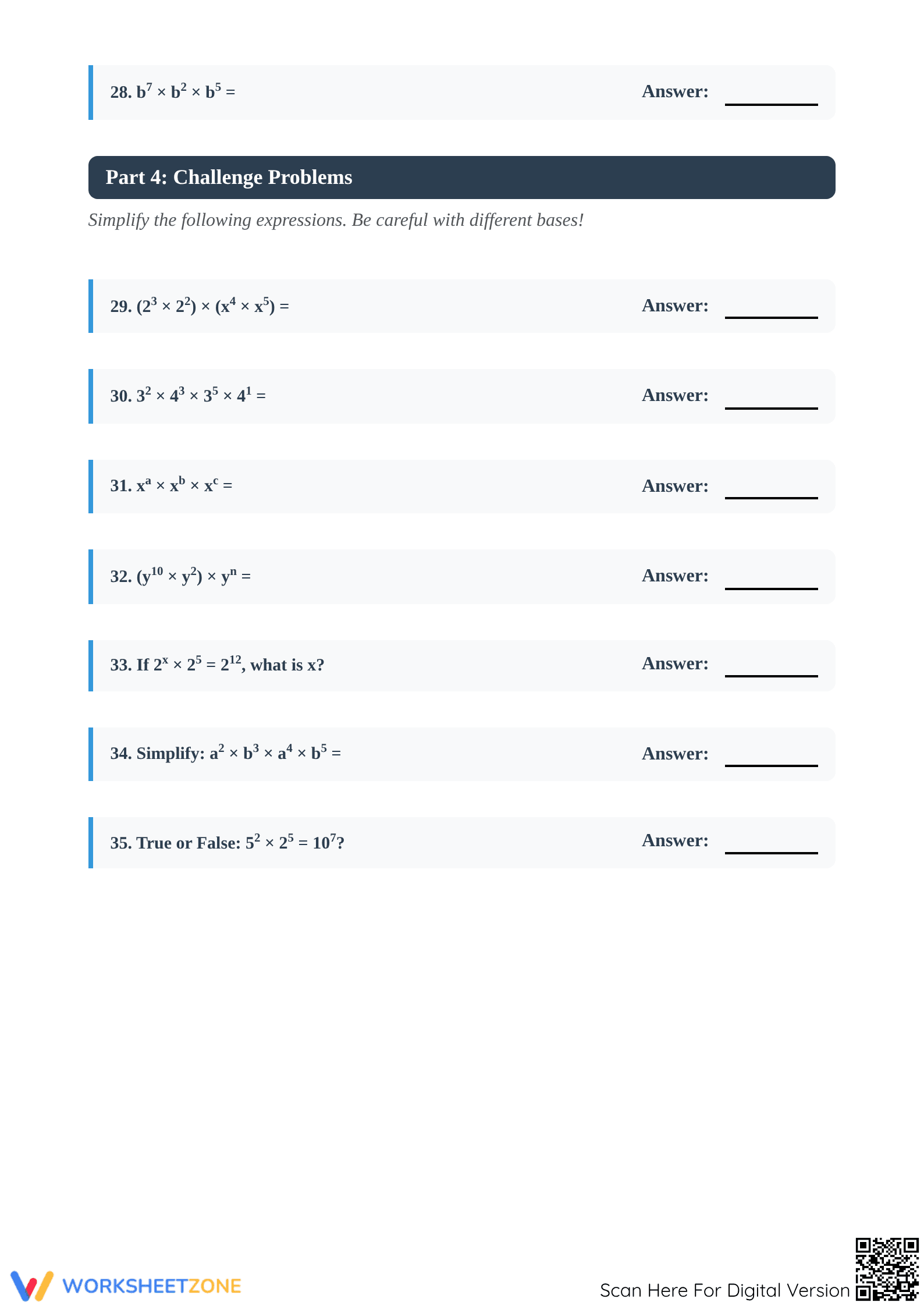 Essential Exponents Multiplication Worksheet | Grades 6-8 - Page 4