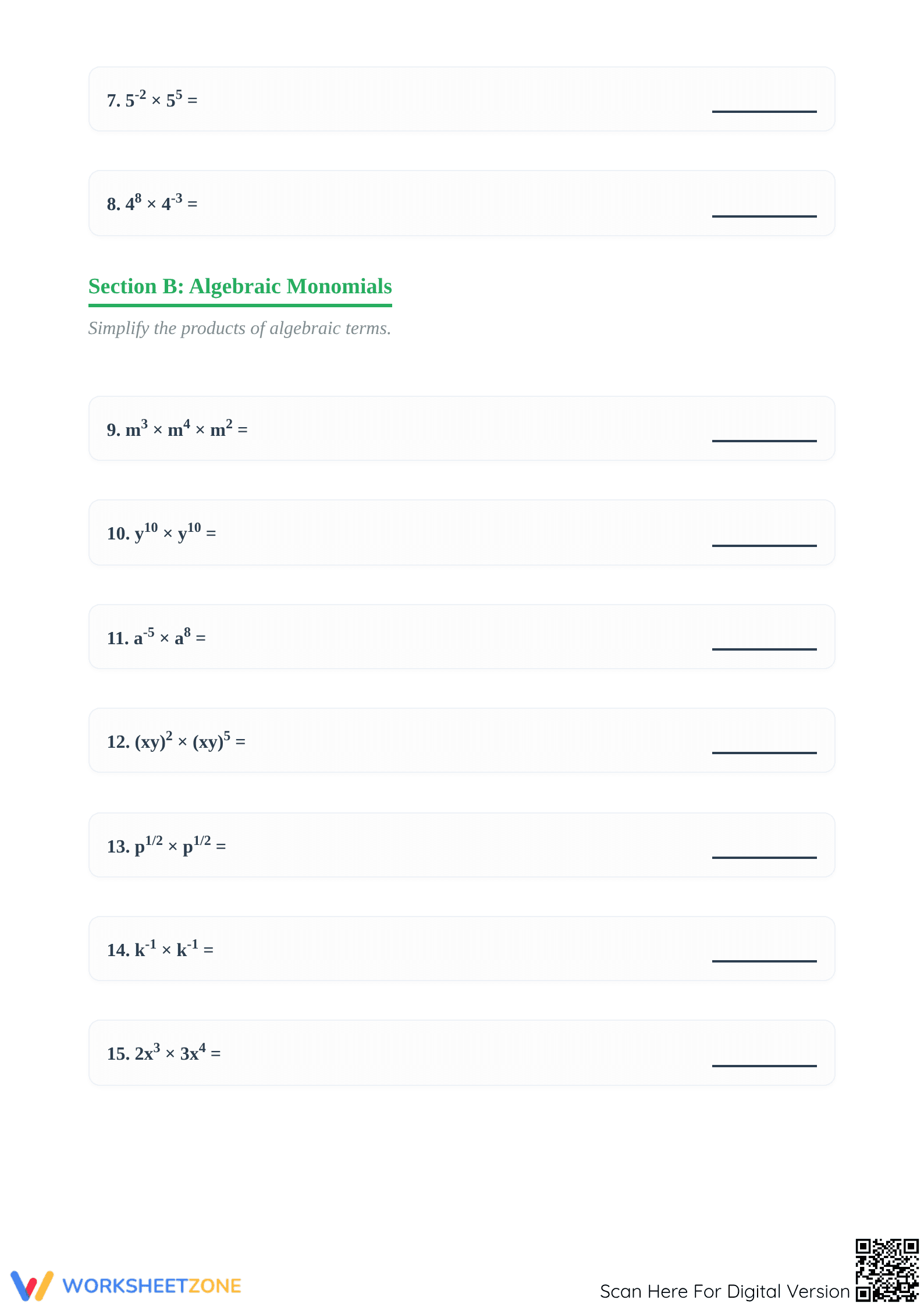 Essential Exponents Multiplication Worksheet | Grade 8 Math - Page 2
