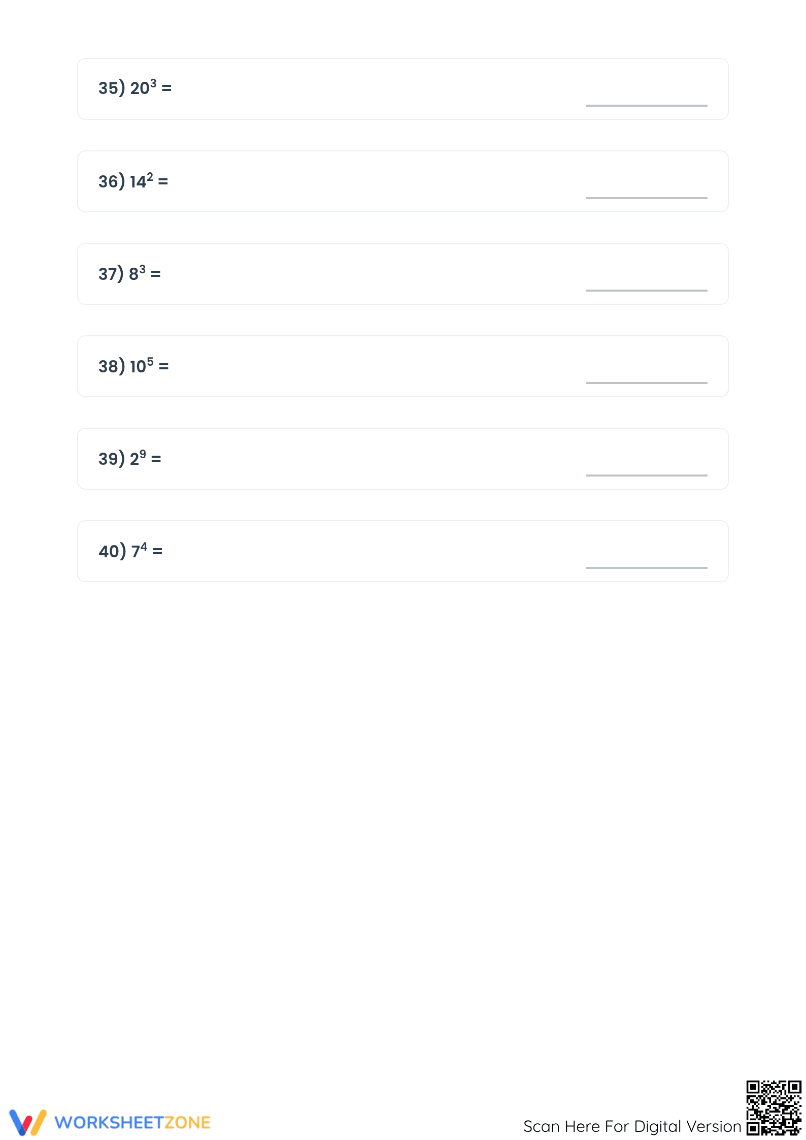Printable Evaluate the Exponents Worksheet | Grades 6-9 - Page 5
