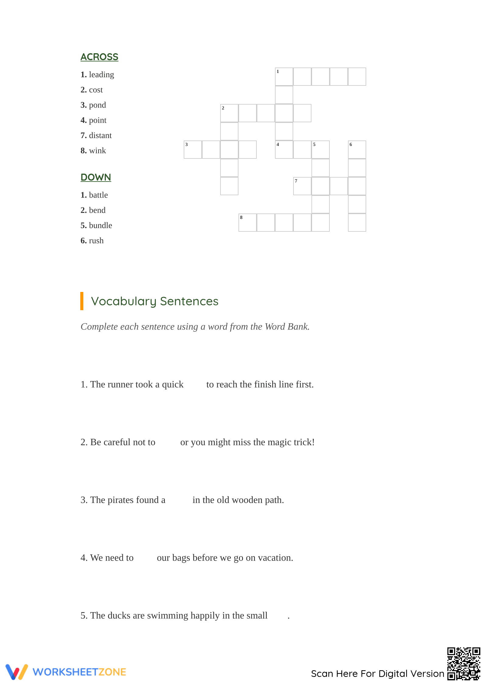 Printable Grade 2 Synonyms Crossword & Vocabulary Sheet - Page 2