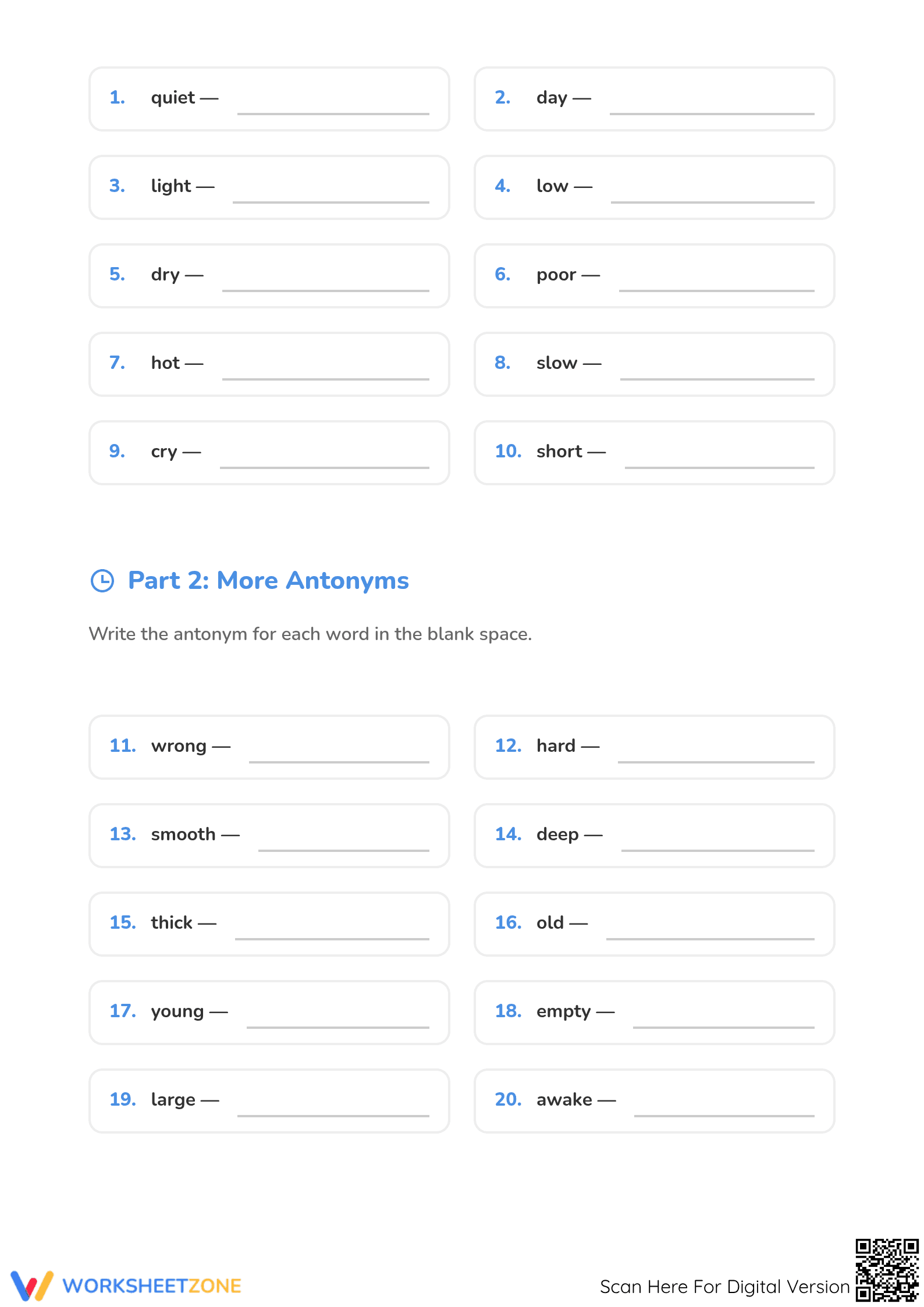 Printable Antonyms Worksheet | Grade 1 Opposite Words - Page 2
