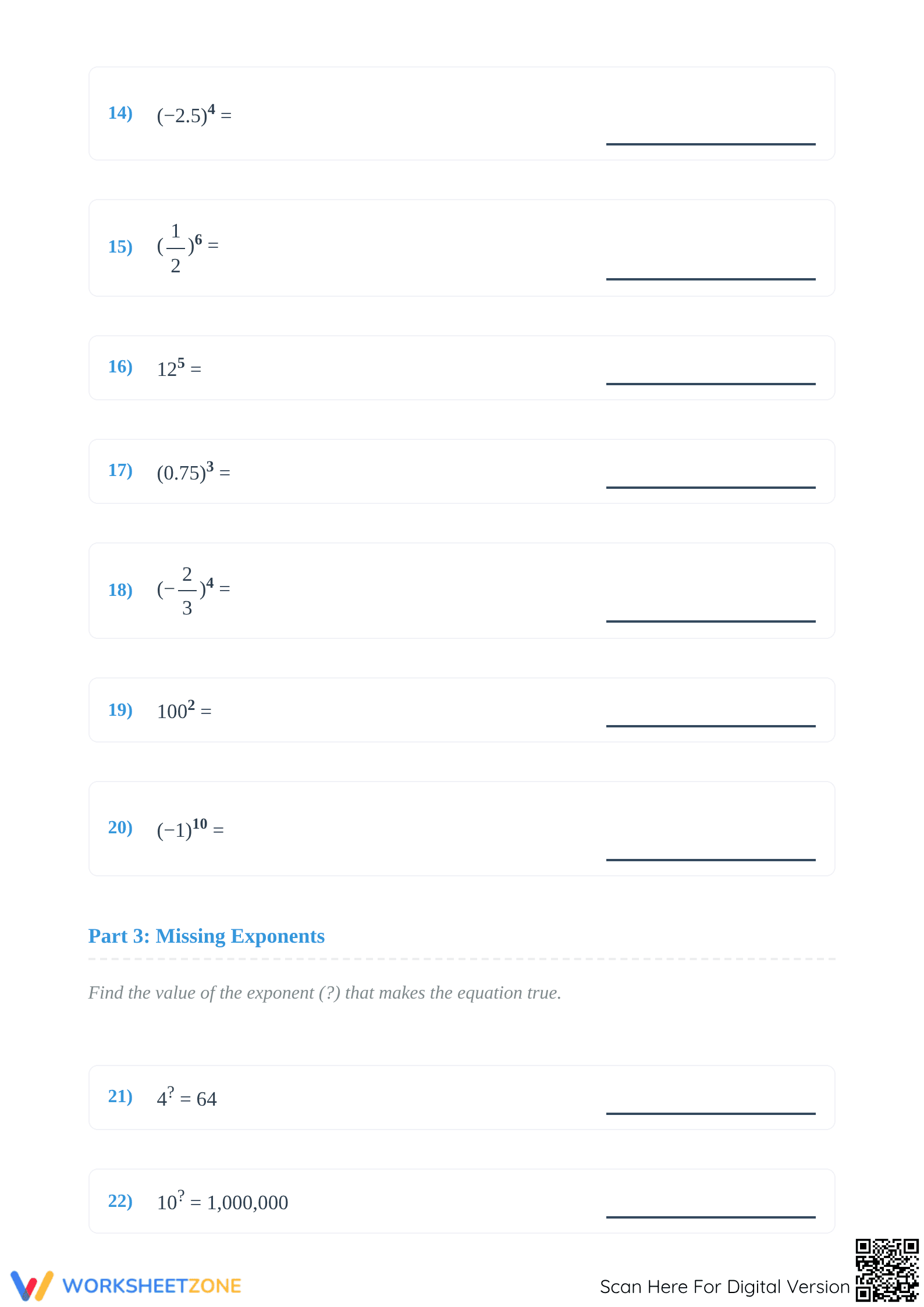 Evaluate the Exponents 5 Worksheet | Grade 6-8 Essential - Page 3