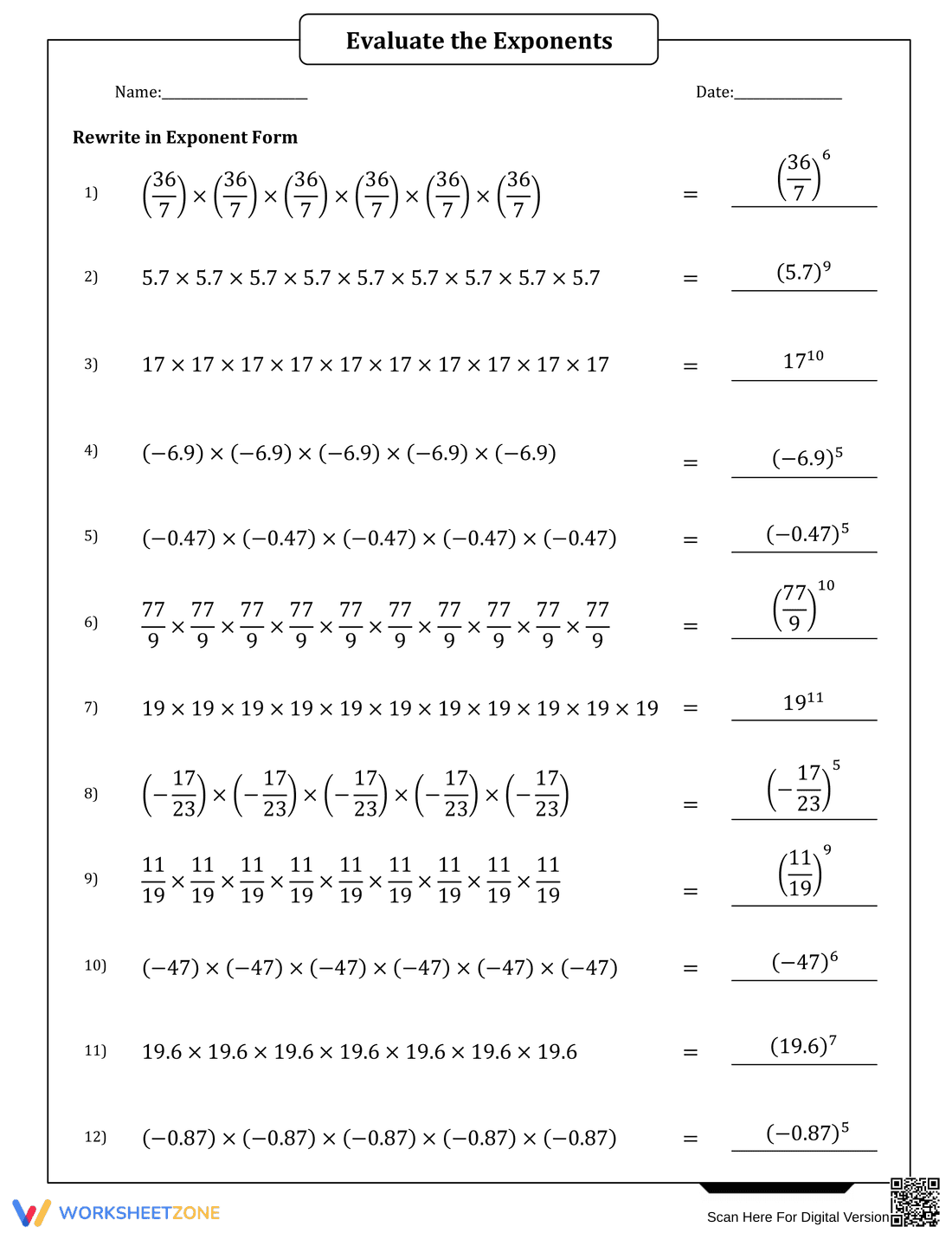 Rewrite Numbers in Exponent Form Worksheet - Page 2