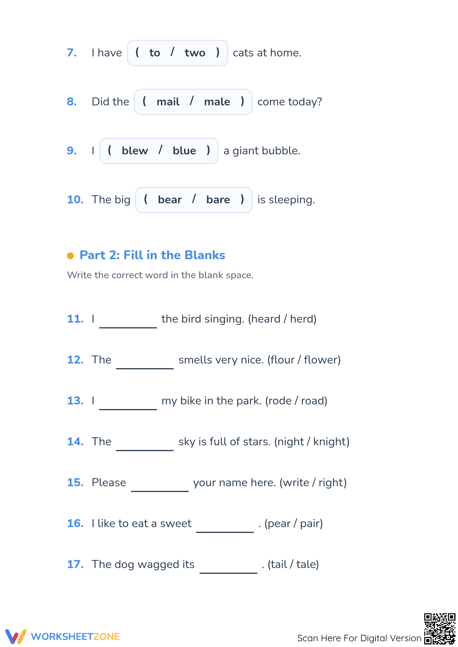 Printable Homophones Practice Worksheet | Grade 1 ELA - Page 2