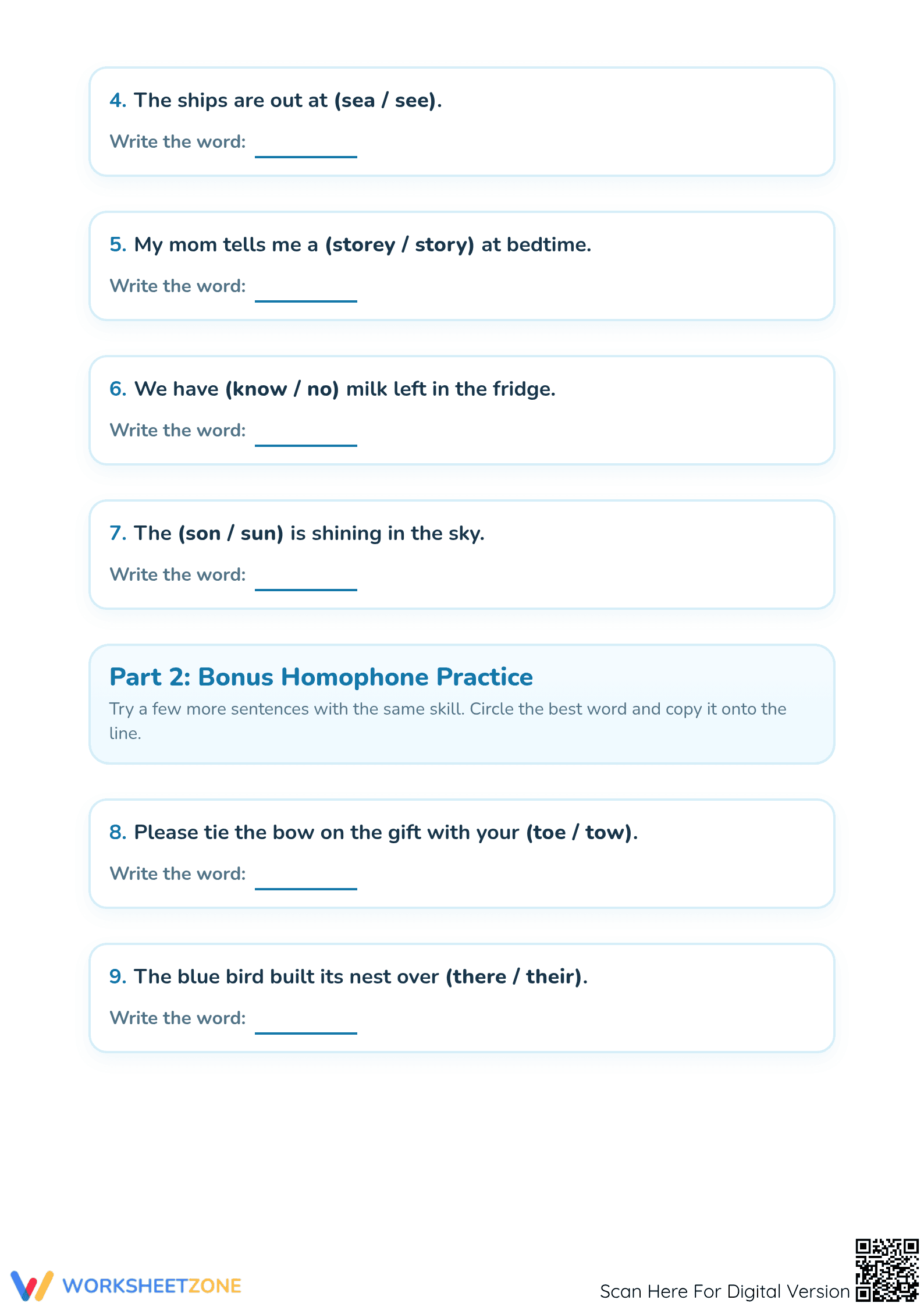 Printable Homophones Worksheet | Grade 1 ELA Practice - Page 2