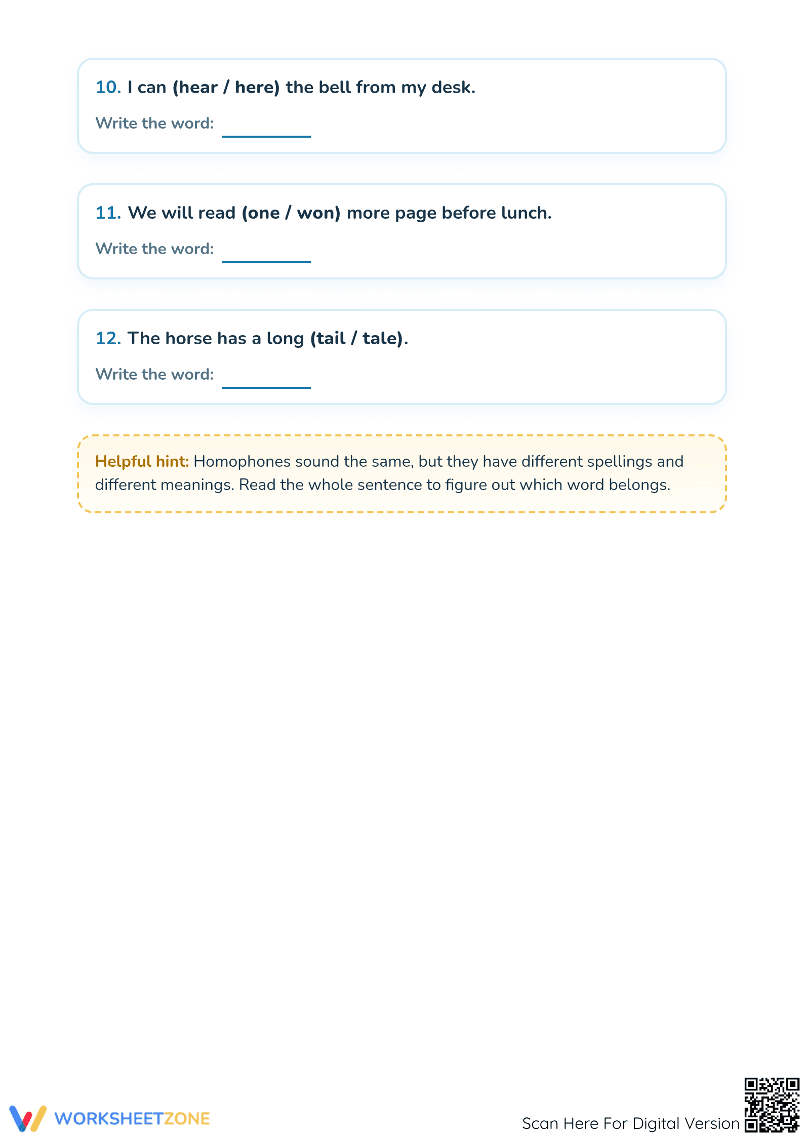 Printable Homophones Worksheet | Grade 1 ELA Practice - Page 3