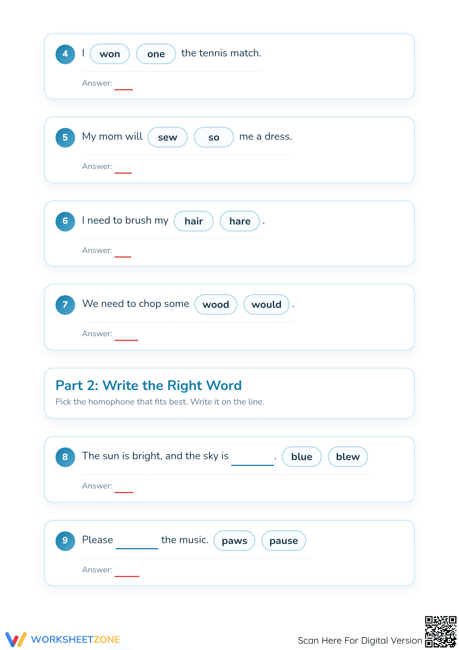 Printable Homophones Worksheet | Grade 1 ELA Essential - Page 2