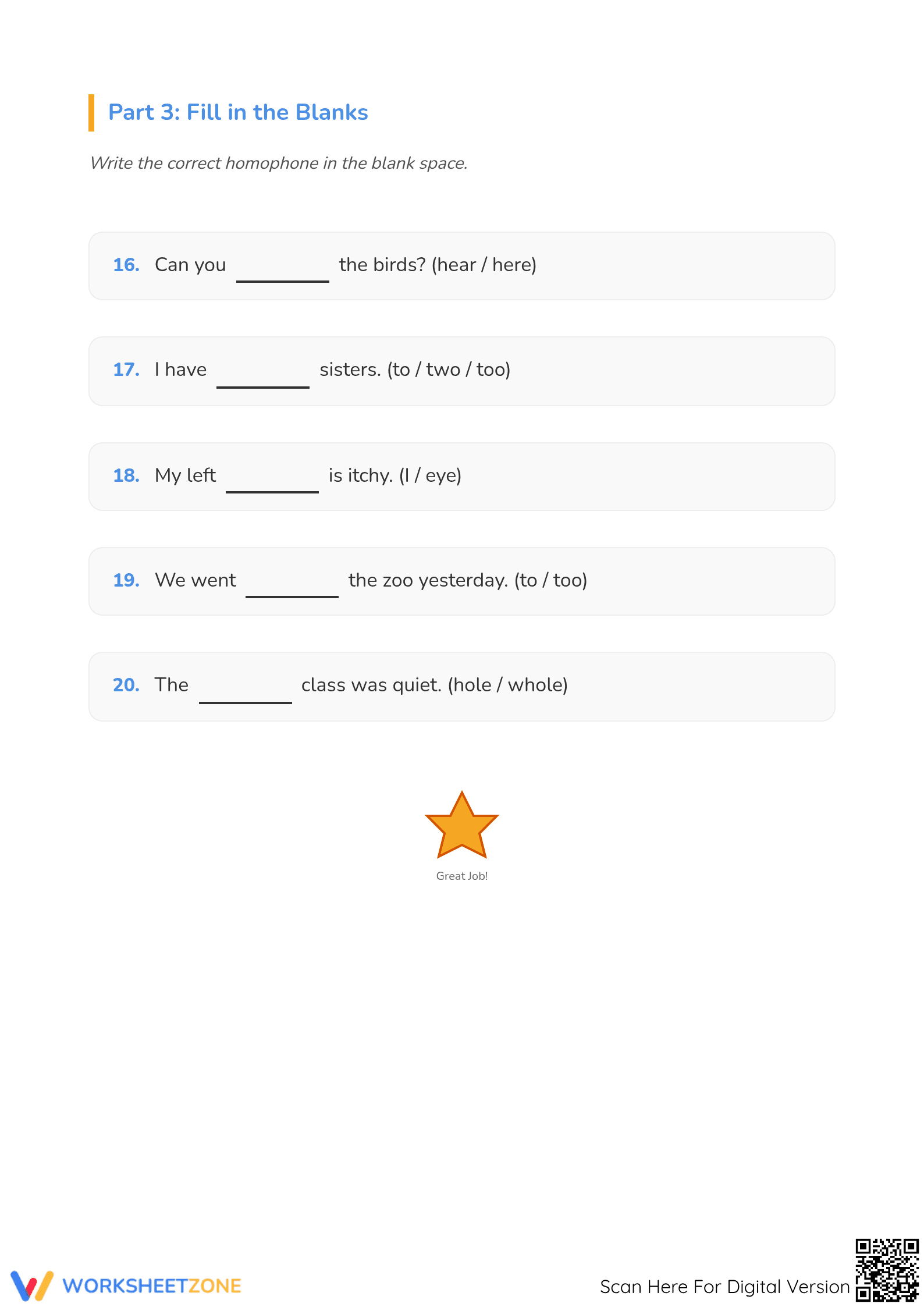 Grade 1 Homophones — Printable No-Prep Worksheet - Page 3