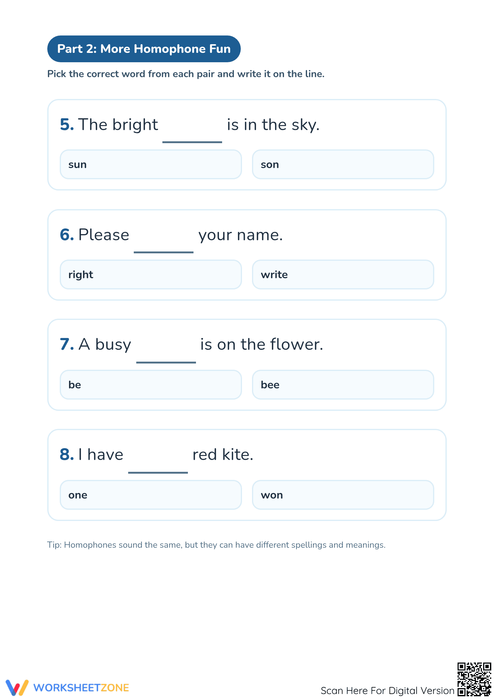 Printable Grade 1 Homophones Worksheet | Essential Practice - Page 2