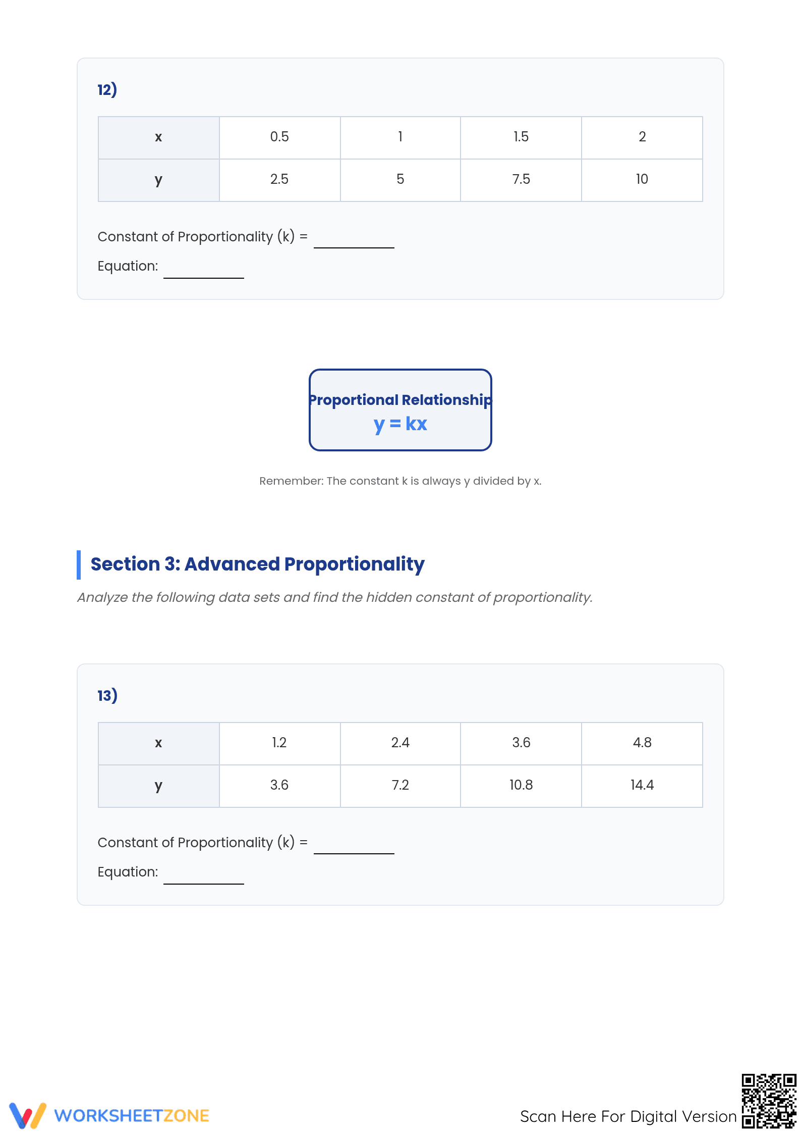 Essential Grade 7 Constant of Proportionality Table Worksheet - Page 5