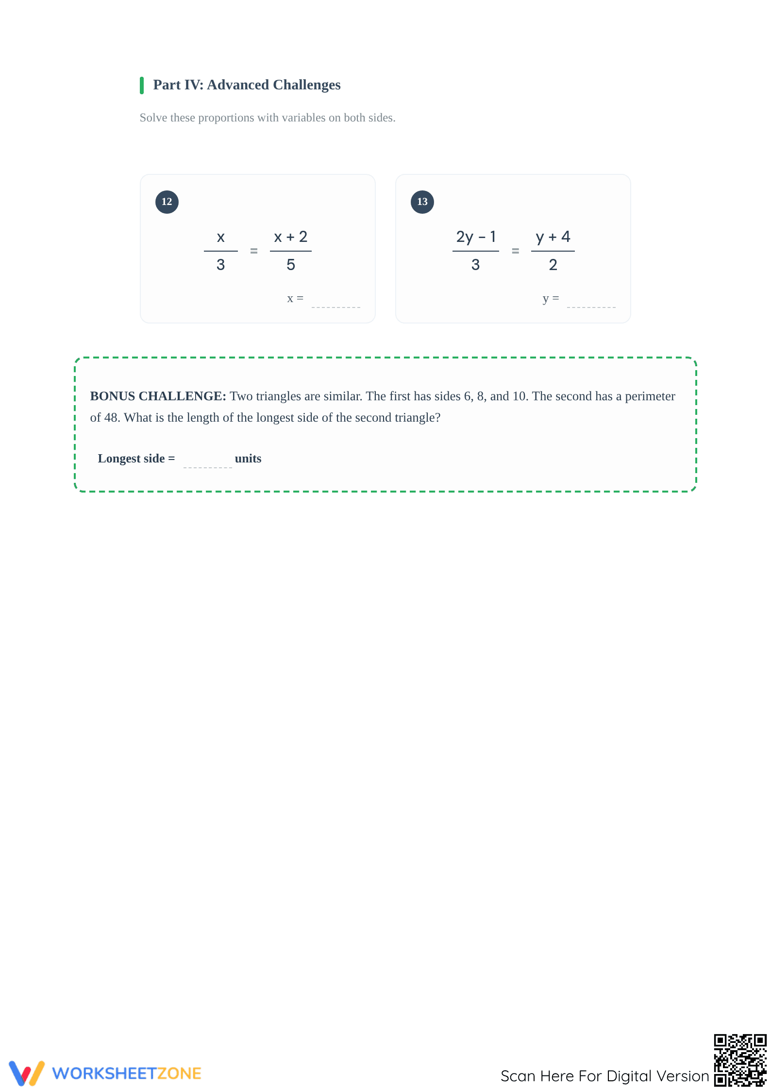 Printable Solving Proportions Worksheet | Grade 7-9 Math - Page 3