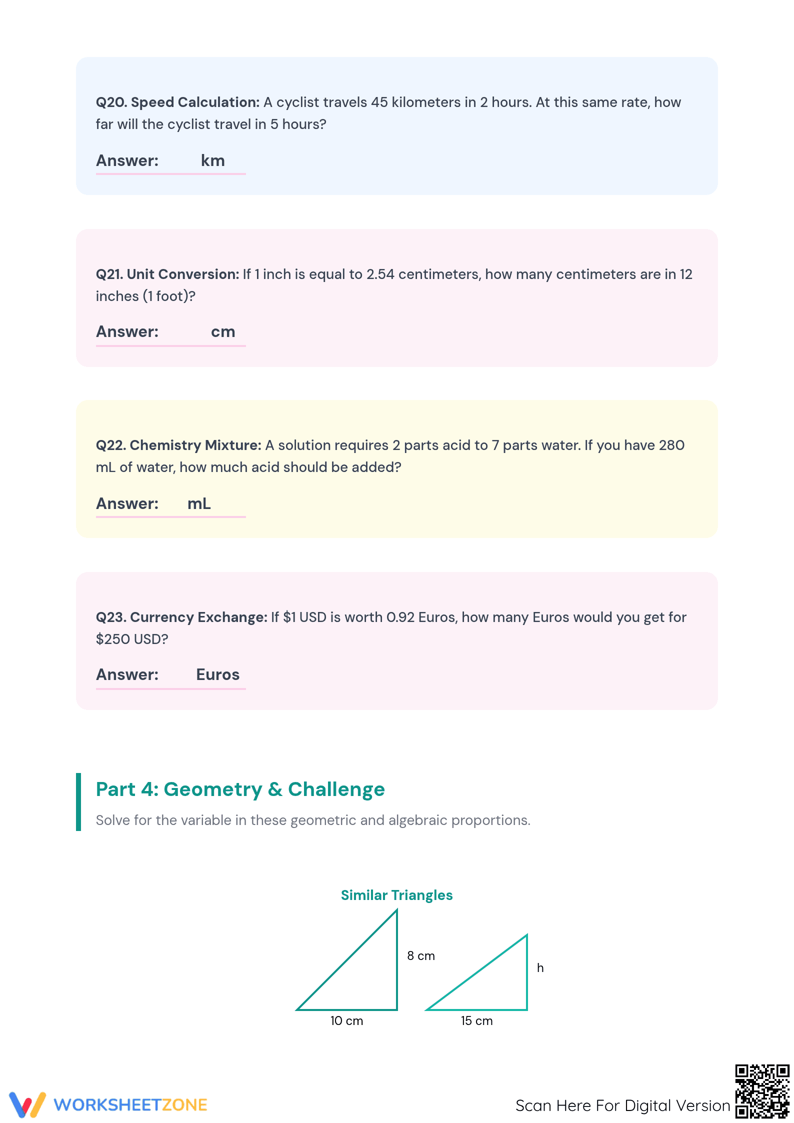 Essential Simple Proportions Worksheet | Grade 7-9 Math - Page 3