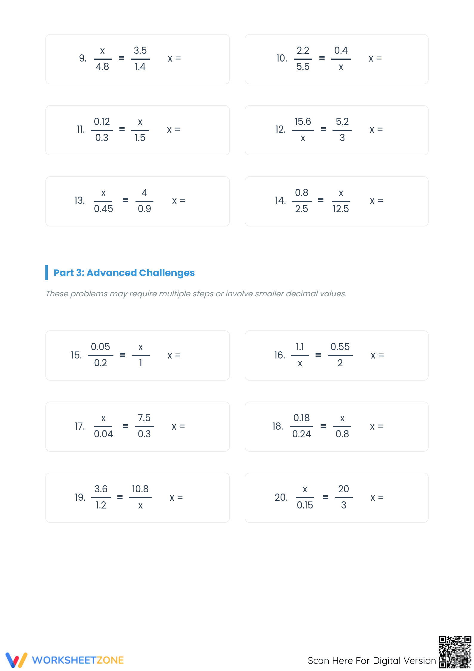 Essential Proportions with Decimals Worksheet — Grade 7-9 - Page 2