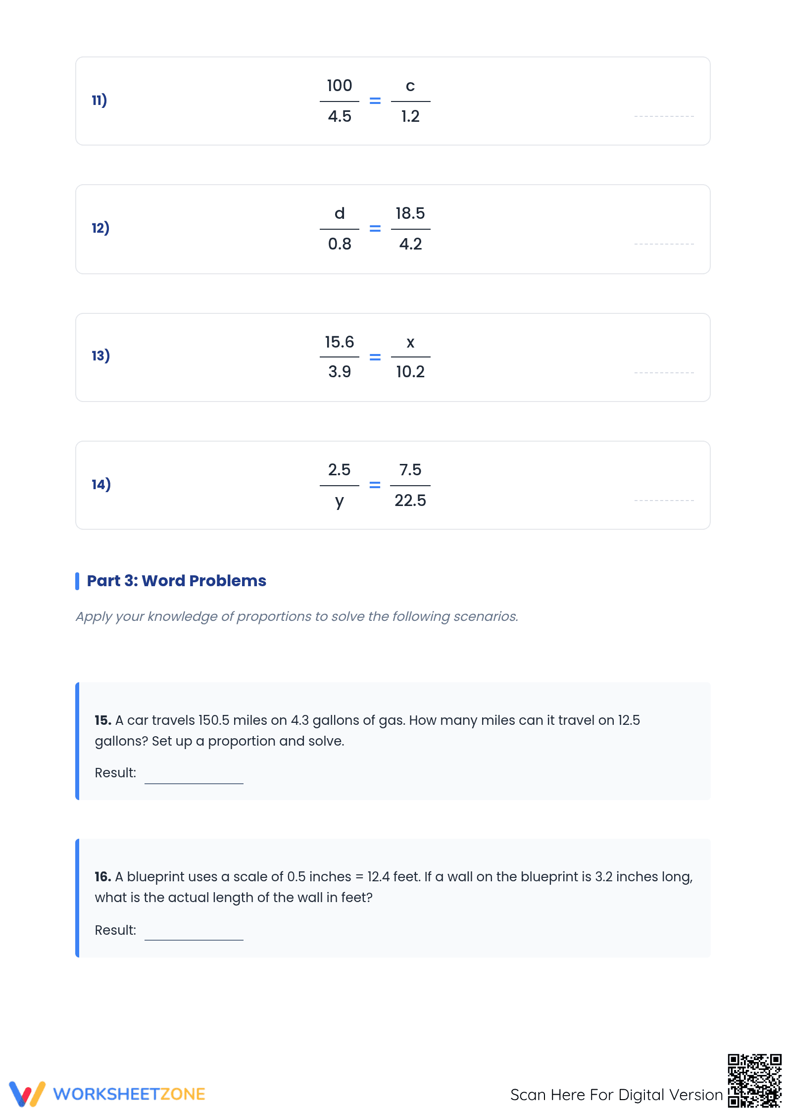 Printable Proportions with Decimals | Grades 7-9 Math - Page 3