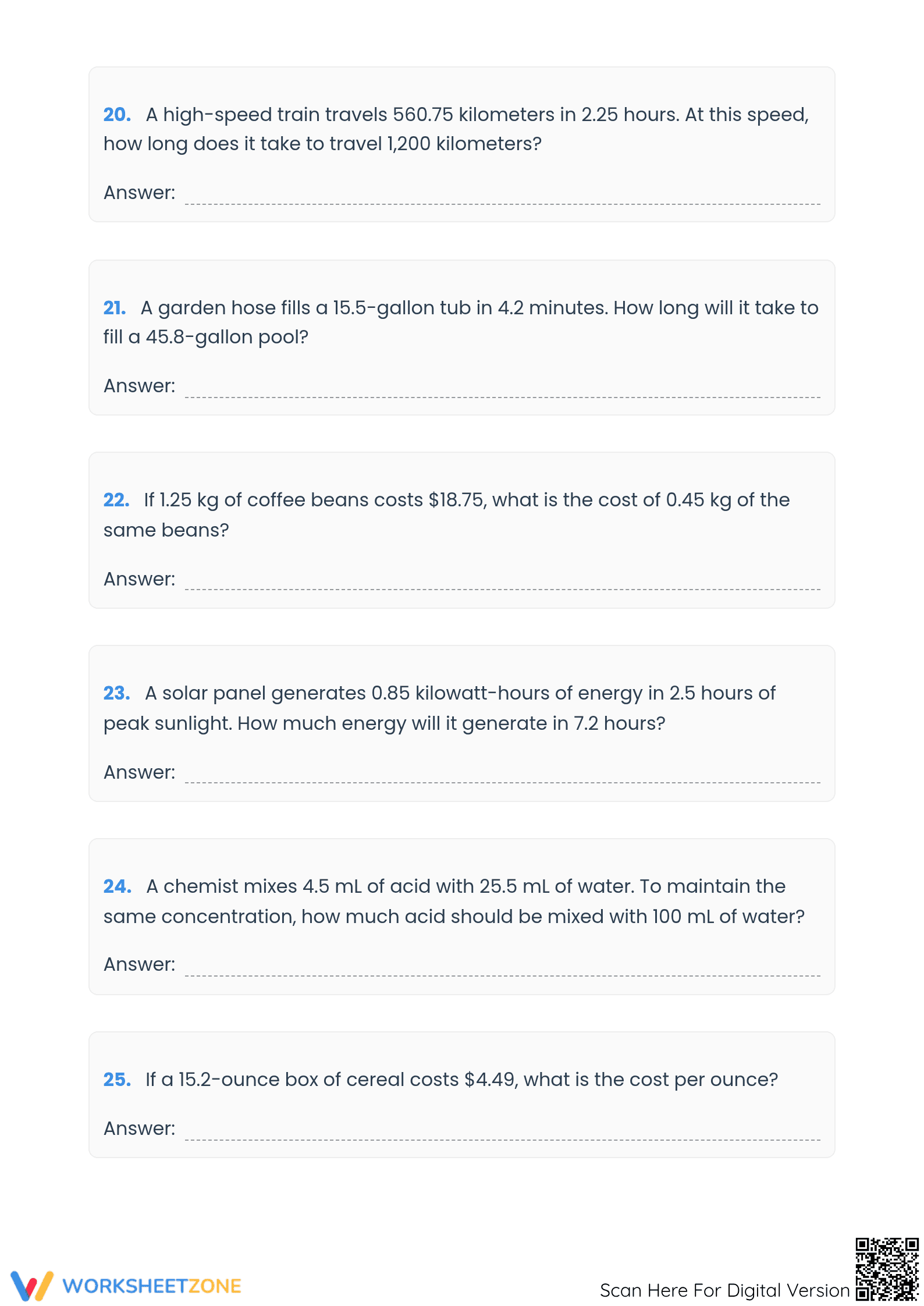 Essential Decimal Proportion Word Problems | Grades 7-9 - Page 5