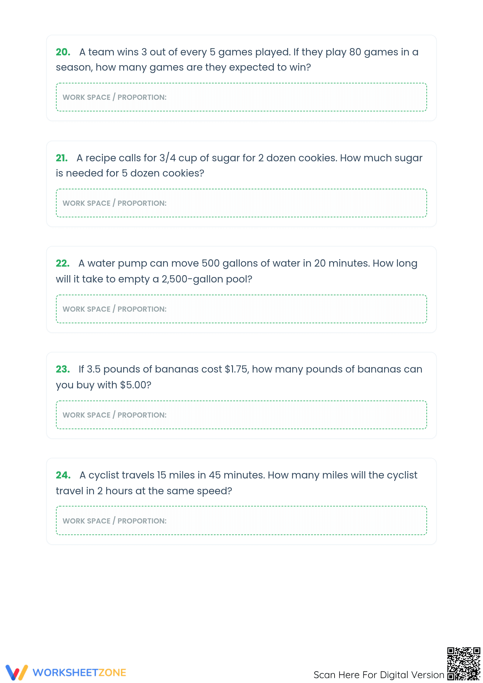 Essential Proportions Word Problems Worksheet | Grades 7-9 - Page 5