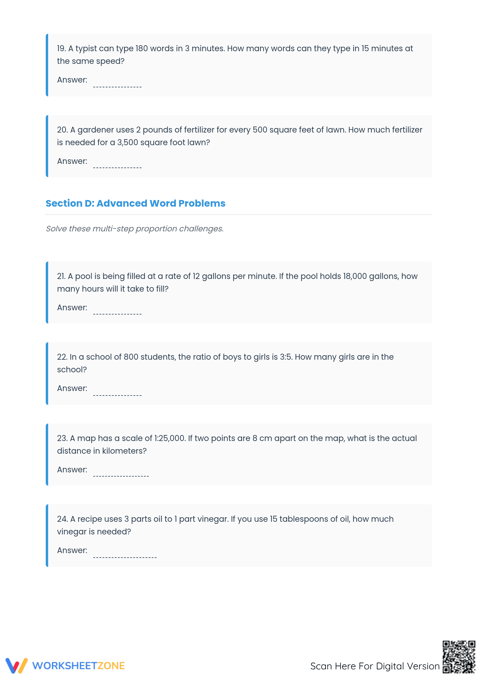 Essential Proportion Word Problems Worksheet | Grades 7-9 - Page 4
