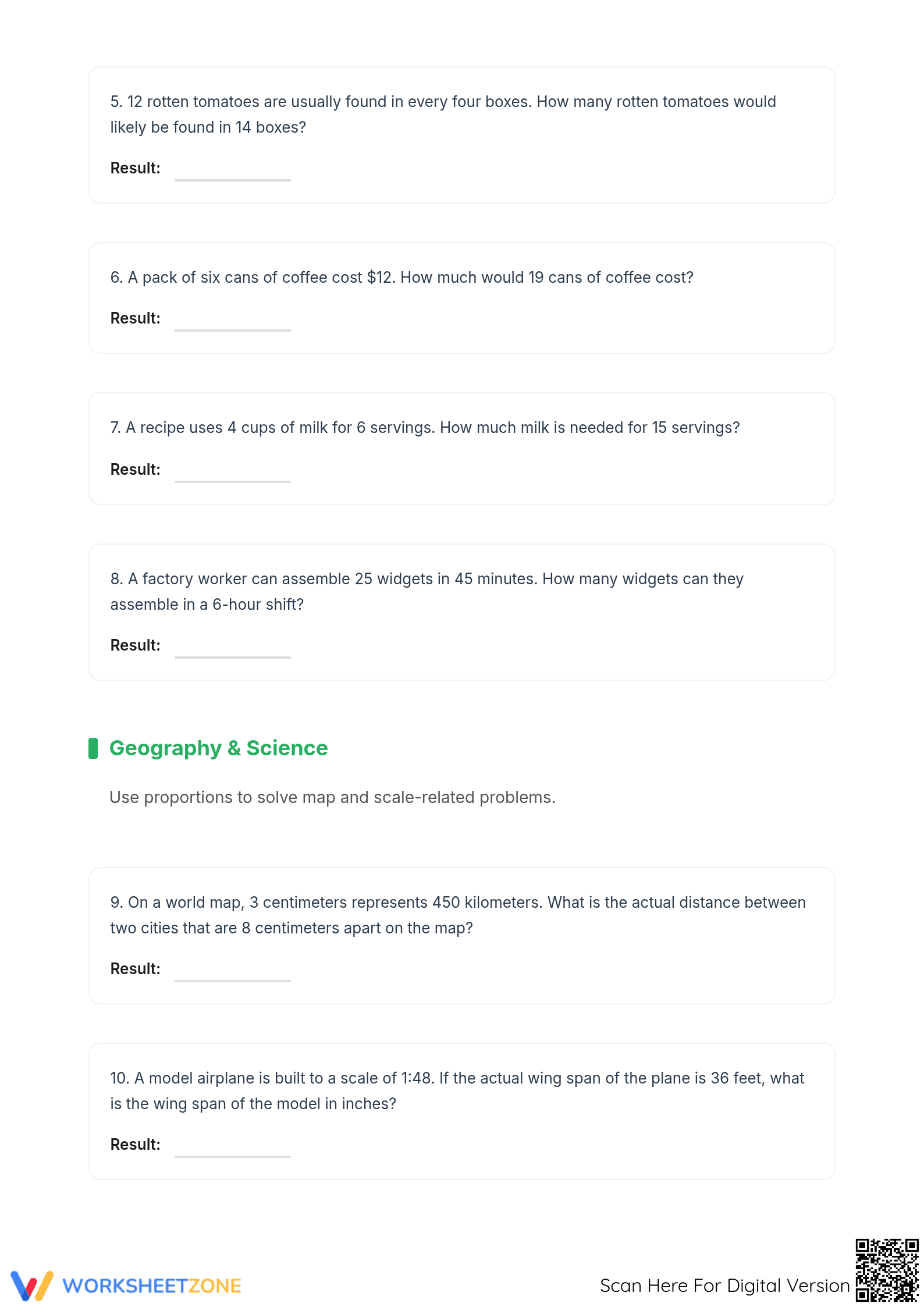 Printable Proportions Word Problems | Grade 7-9 Math - Page 2