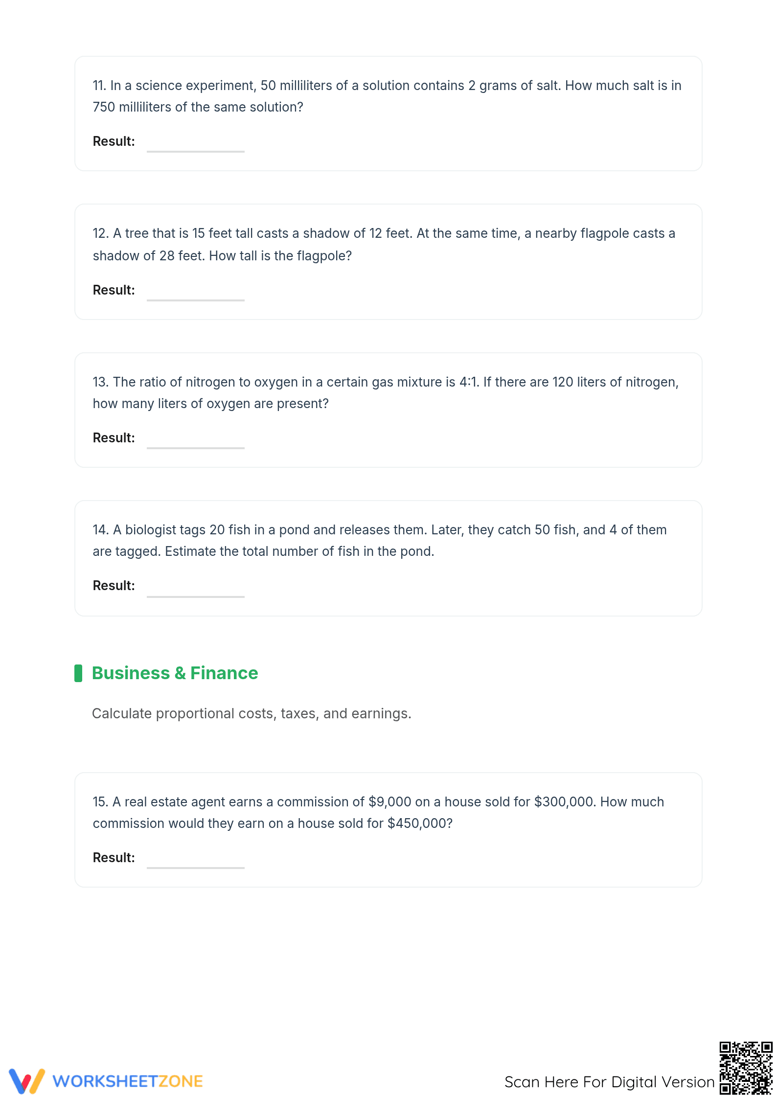 Printable Proportions Word Problems | Grade 7-9 Math - Page 3