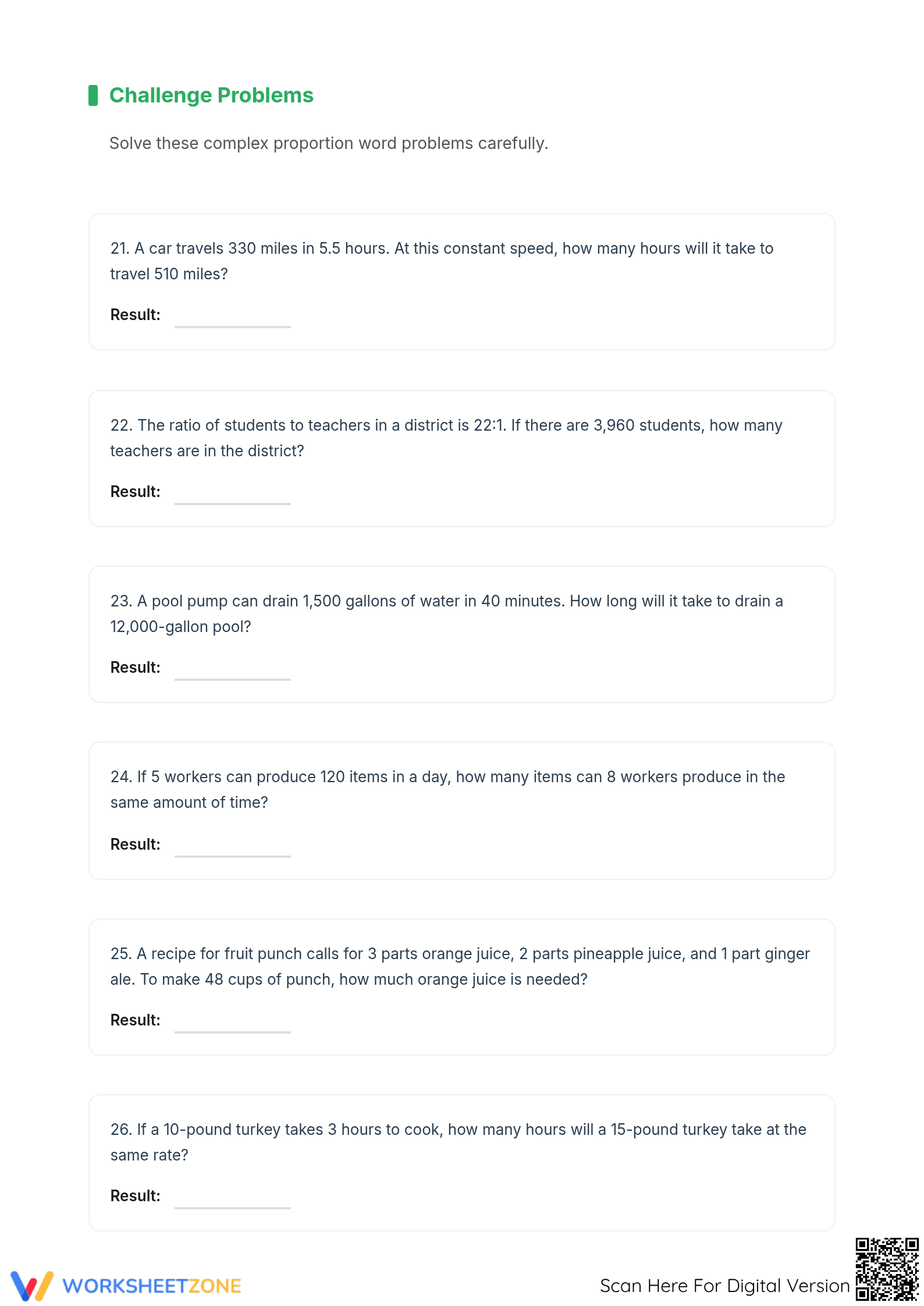 Printable Proportions Word Problems | Grade 7-9 Math - Page 5