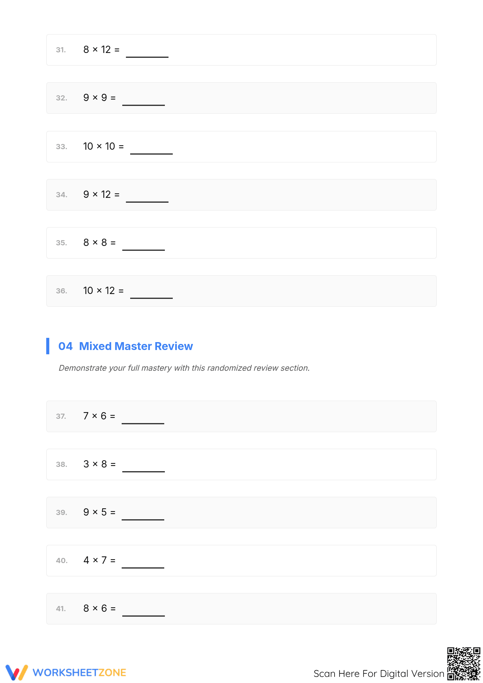 Multiplication Tables 2-10 Practice | Essential Math Grade 7-9 - Page 4