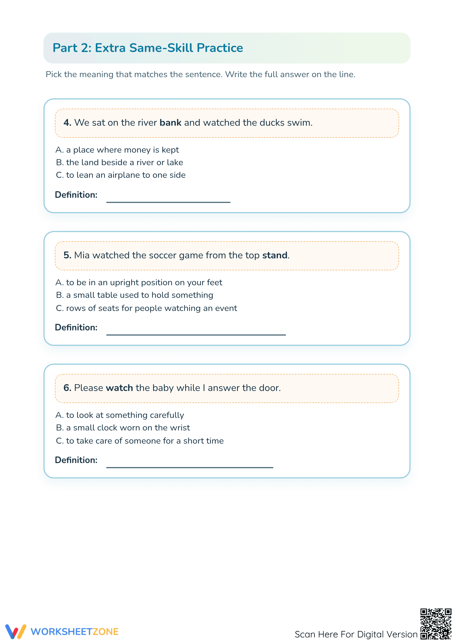 Printable Multiple Meaning Words Worksheet | Grades 1-4 - Page 3