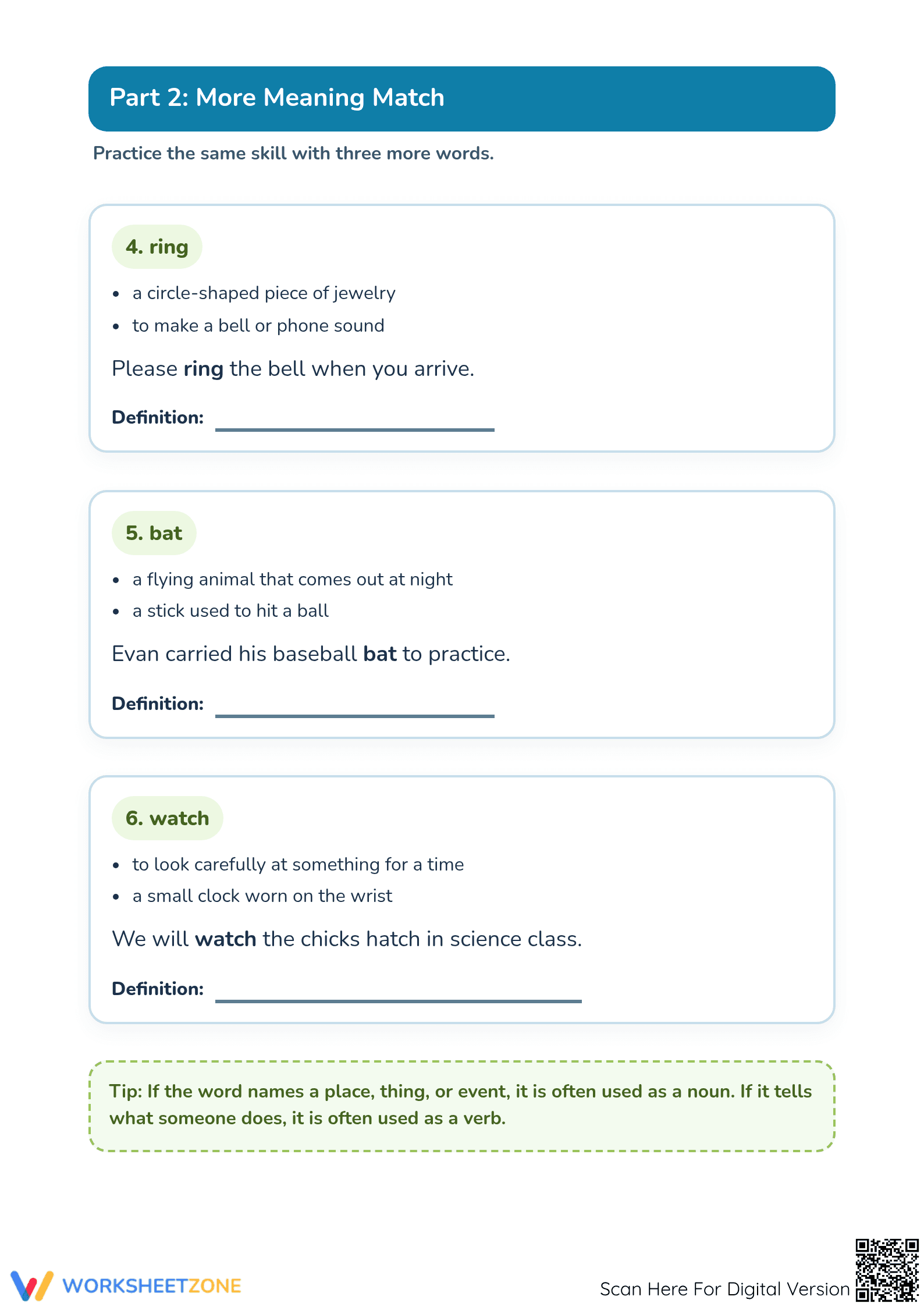 Printable Multiple Meaning Words Worksheet | Grade 3 ELA - Page 3