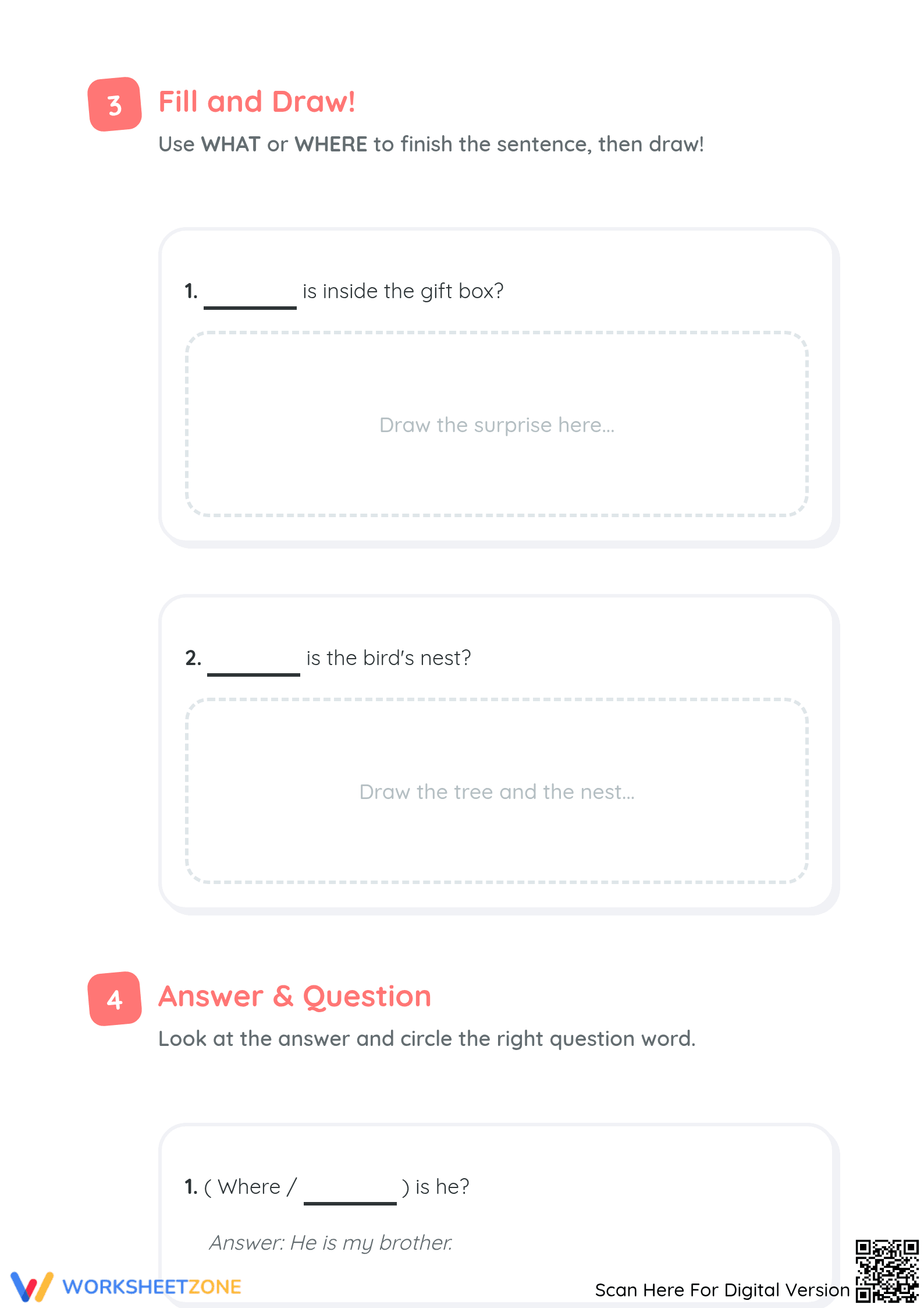 Printable Question Words Worksheet | Grade K ELA - Page 3