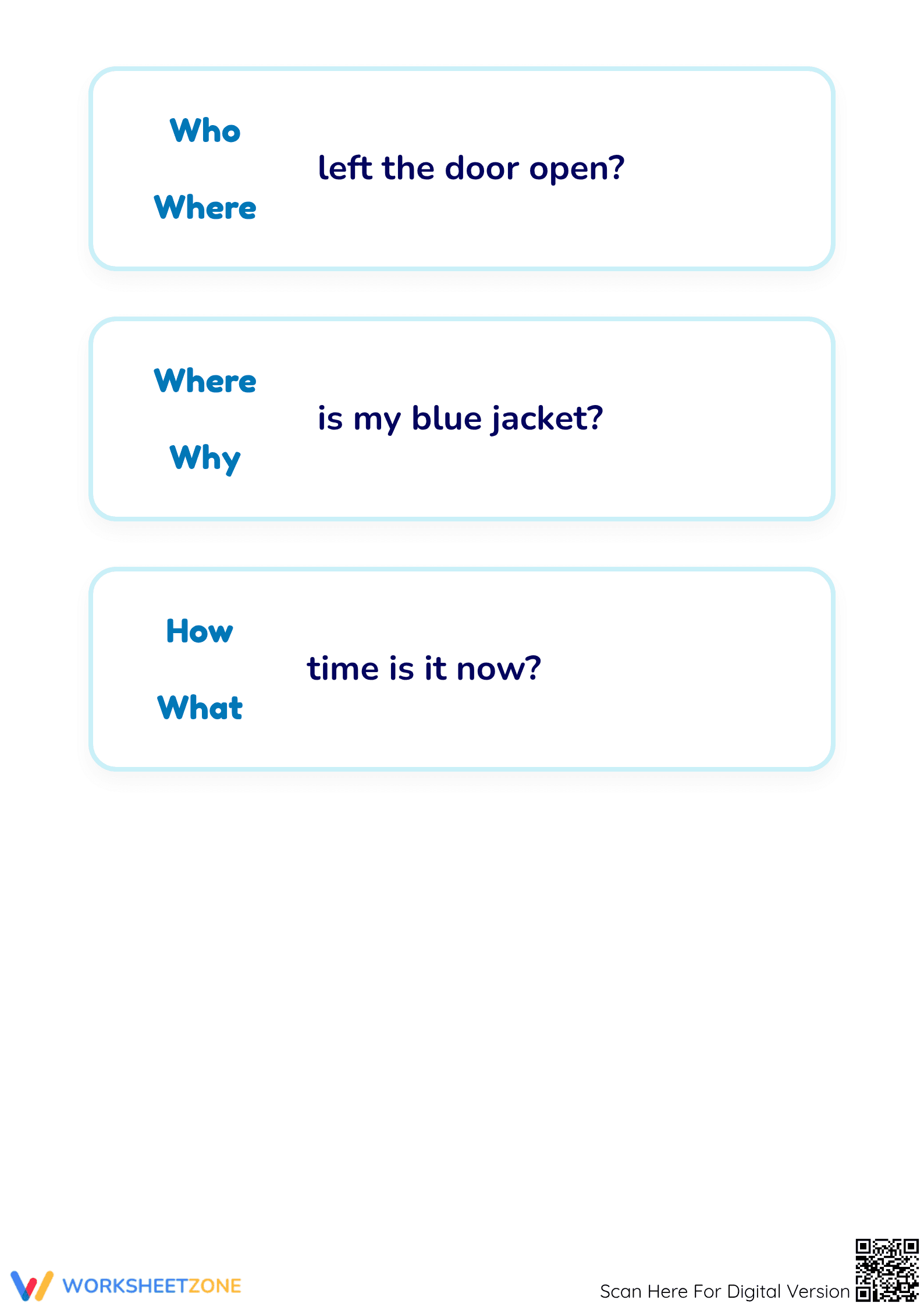 Kindergarten Question Words Worksheet | Printable Ready - Page 2