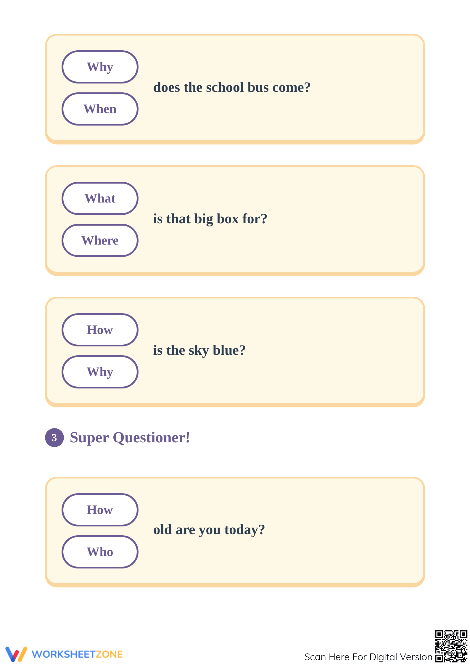 Printable Question Words Worksheet | Kindergarten ELA - Page 3