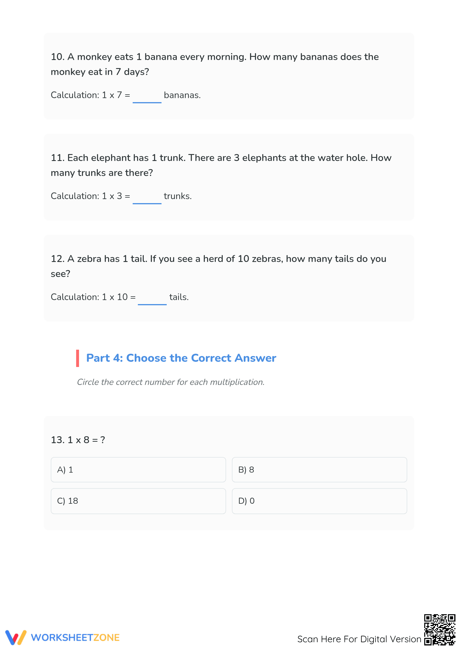 Essential One Times Table Worksheet | Grade 3 Math - Page 3